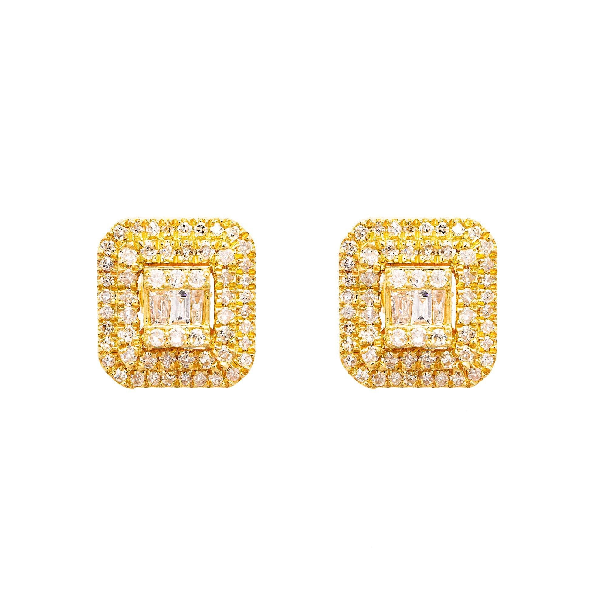 14K Yellow Gold Unisex Earrings with 1.05 CT Diamonds