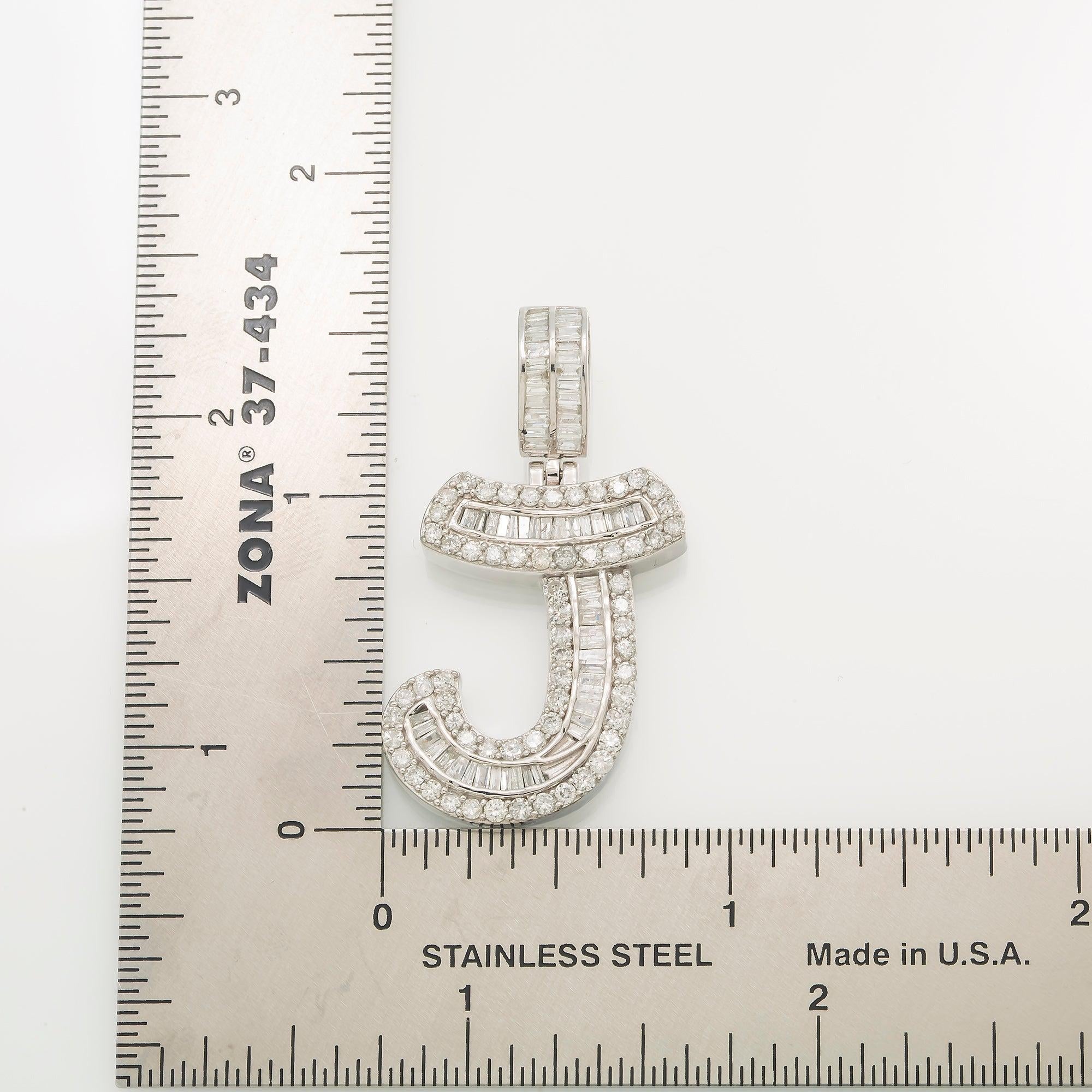 14K WHITE GOLD DIAMOND INITIAL J PENDANT 1.70 CT