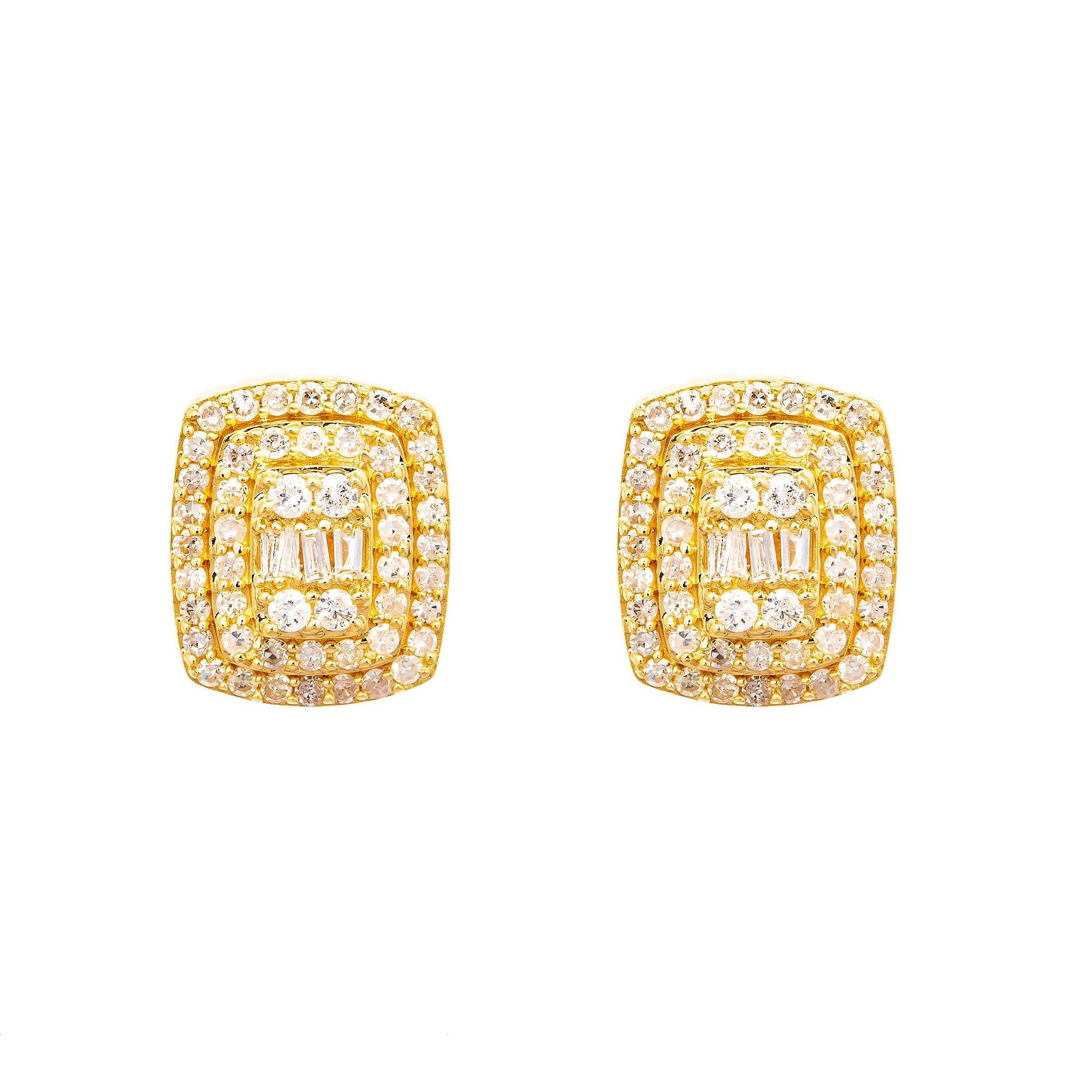 14K Yellow Gold Unisex Earrings with 0.88 CT Diamonds
