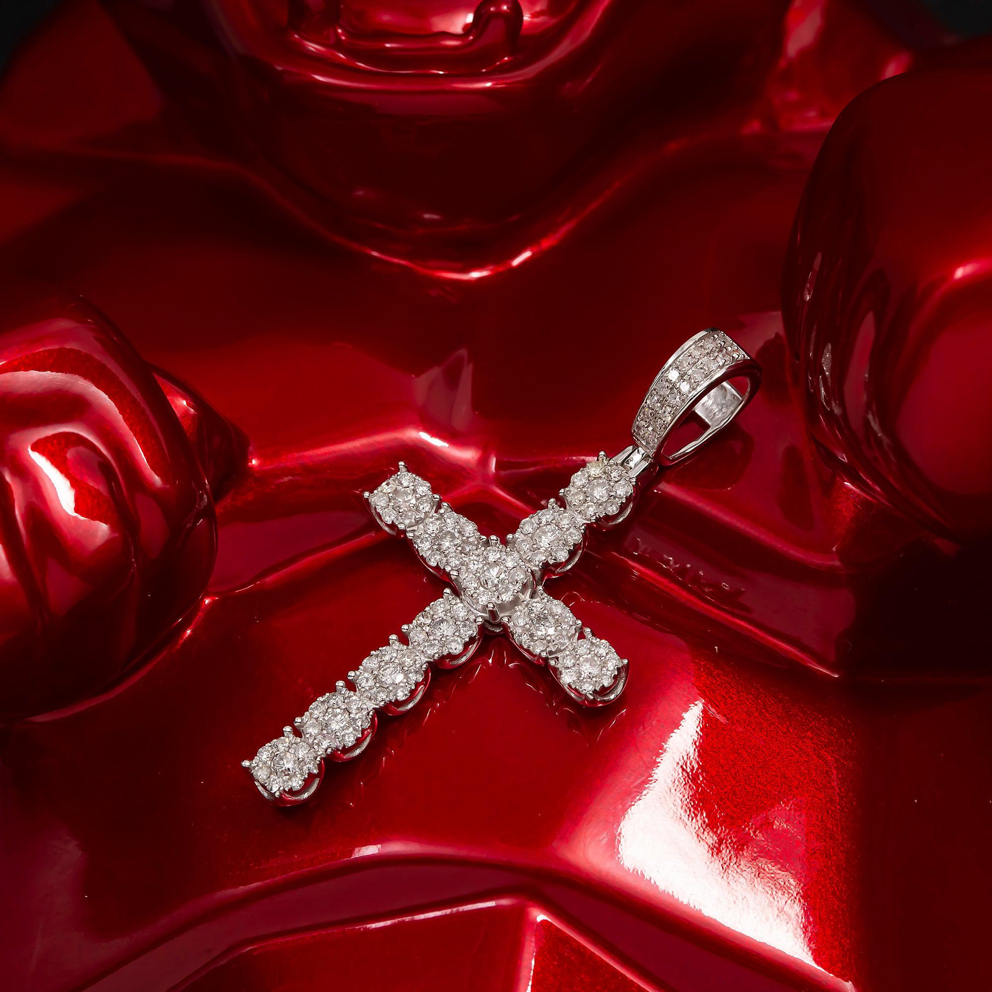 14K GOLD DIAMOND CROSS PENDANT 1.00 CT