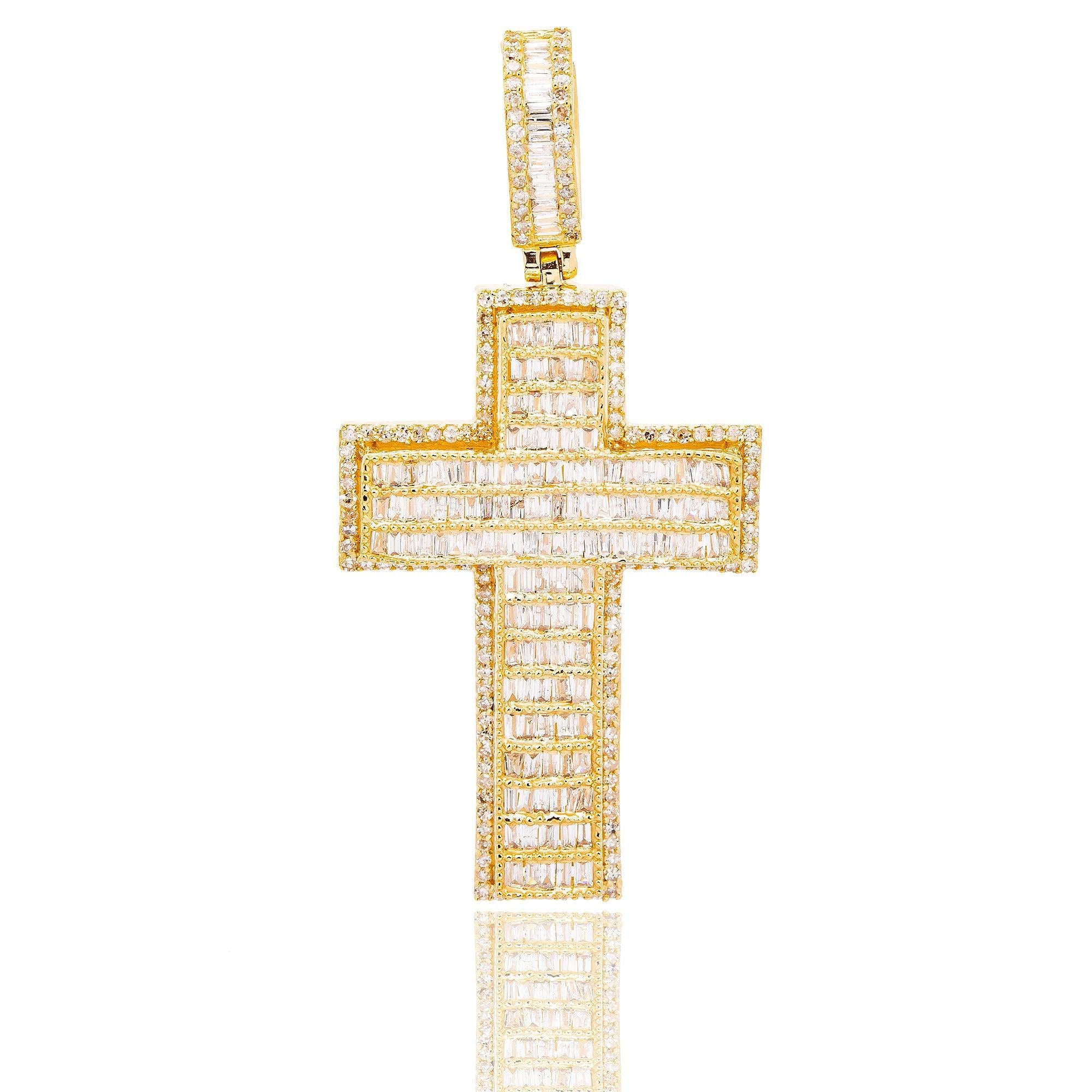 Unisex 14K Yellow Gold Cross Pendant with 1.42 CT Diamonds