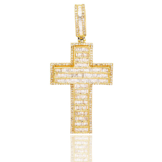 Unisex 14K Yellow Gold Cross Pendant with 1.42 CT Diamonds