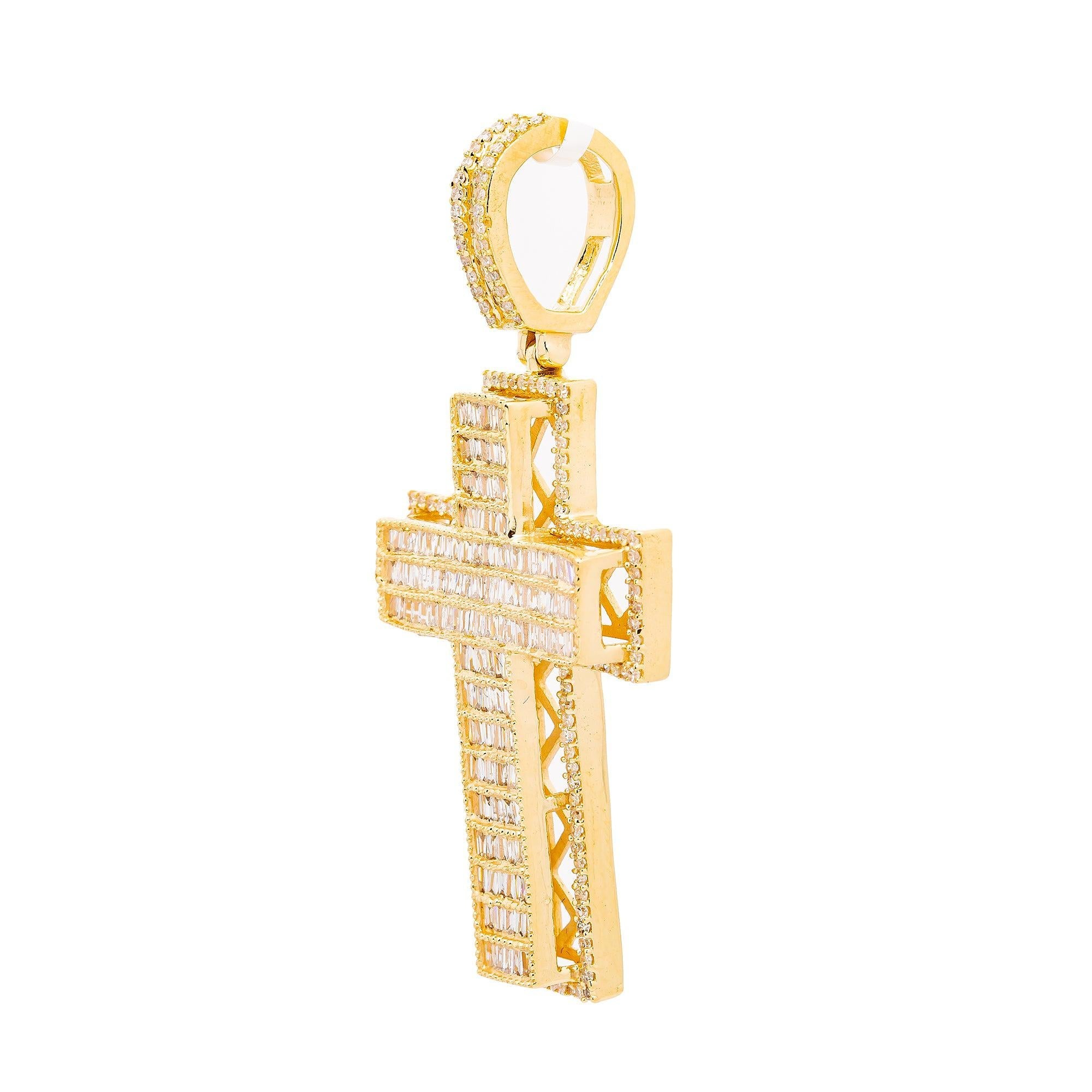 Unisex 14K Yellow Gold Cross Pendant with 1.42 CT Diamonds