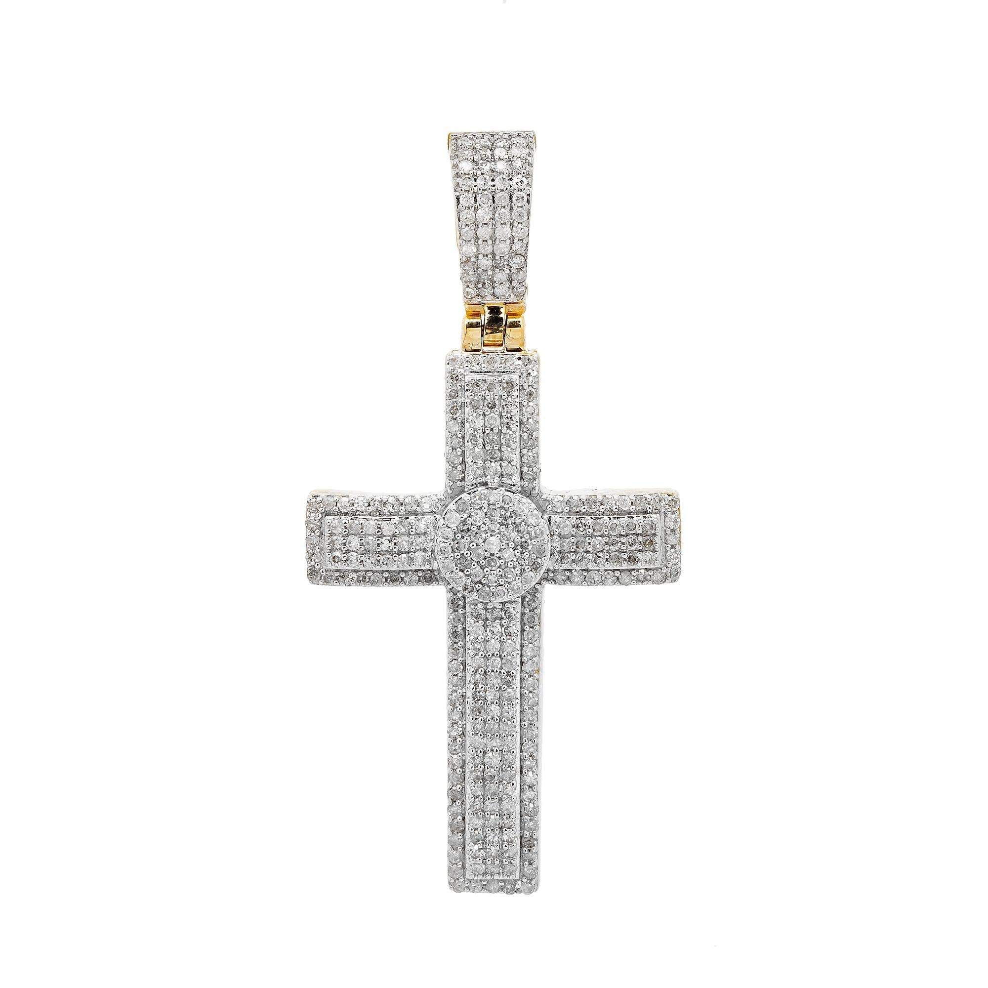 Unisex 14K Yellow Gold Cross Pendant with 0.82 CT Diamonds