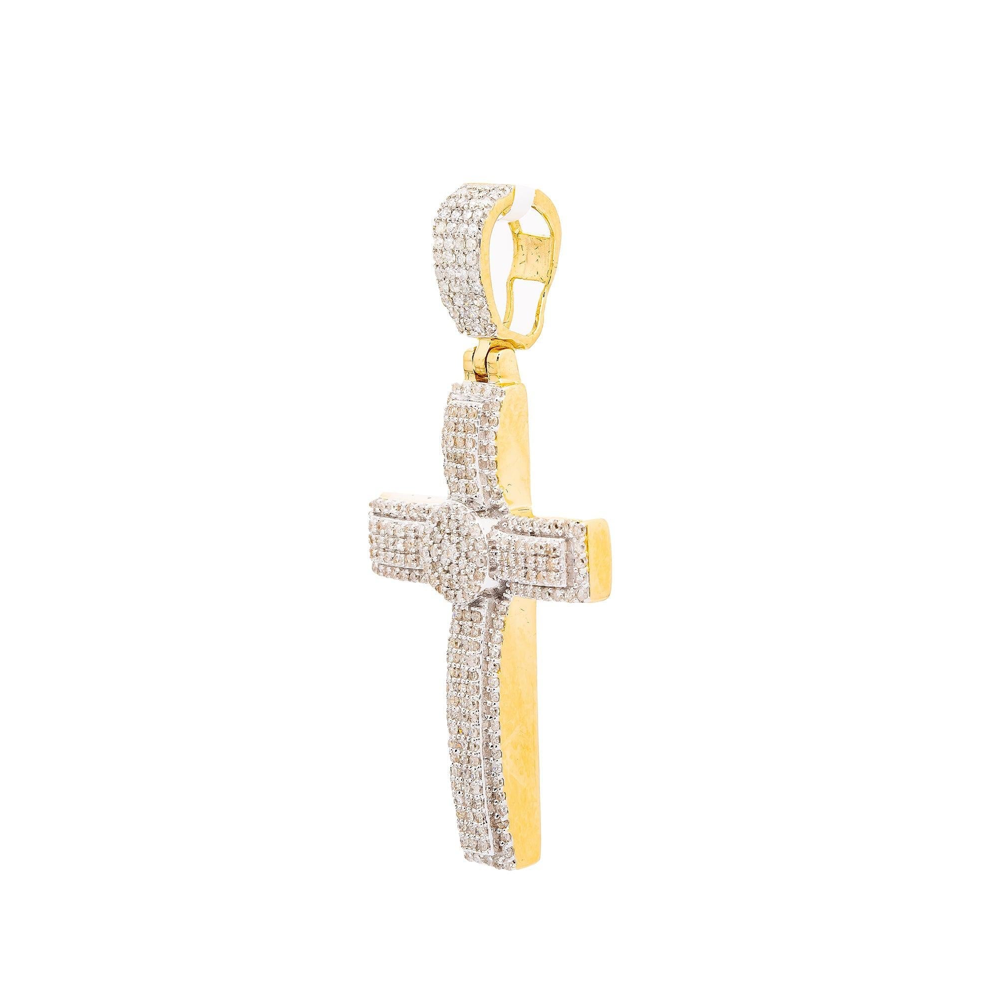 Unisex 14K Yellow Gold Cross Pendant with 0.82 CT Diamonds