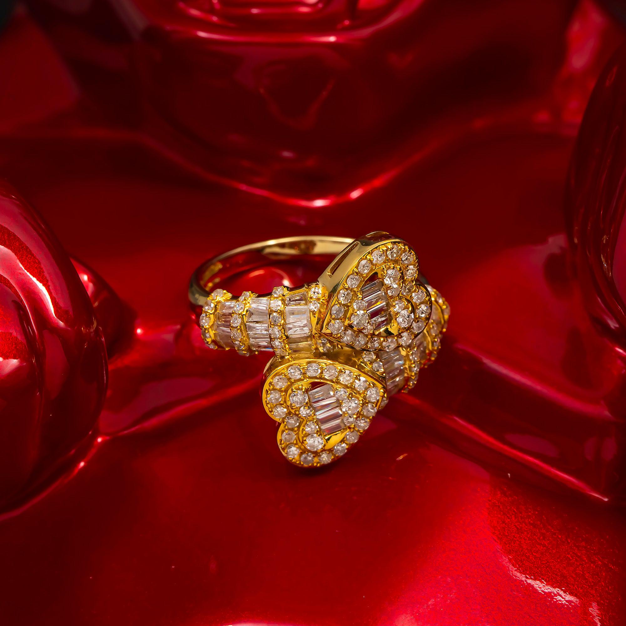 14K GOLD DIAMOND DOUBLE HEART RING 1.05 CT