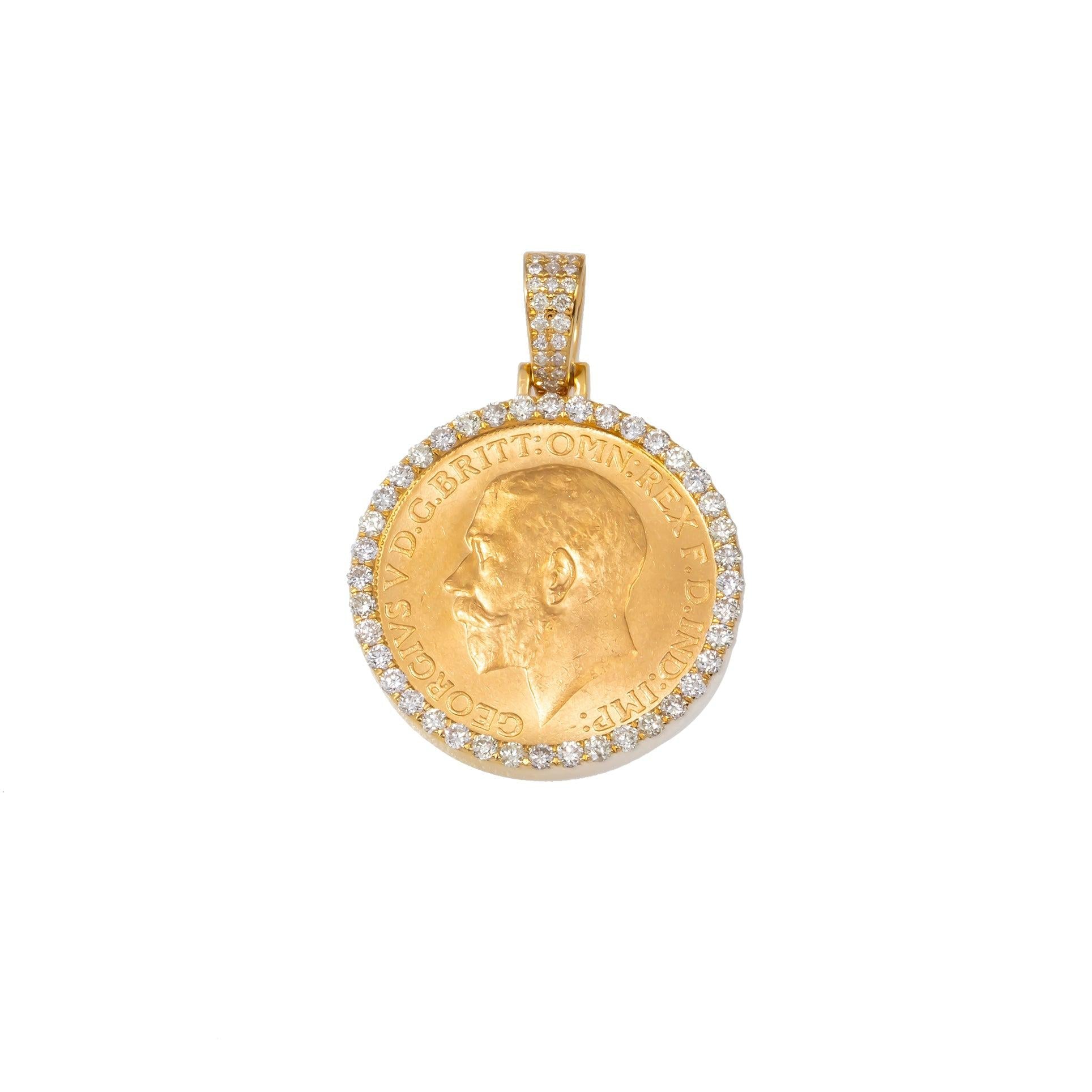 14K GOLD DIAMOND 1/4 OZ. BRITISH SOVEREIGN COIN PENDANT 0.85 CT