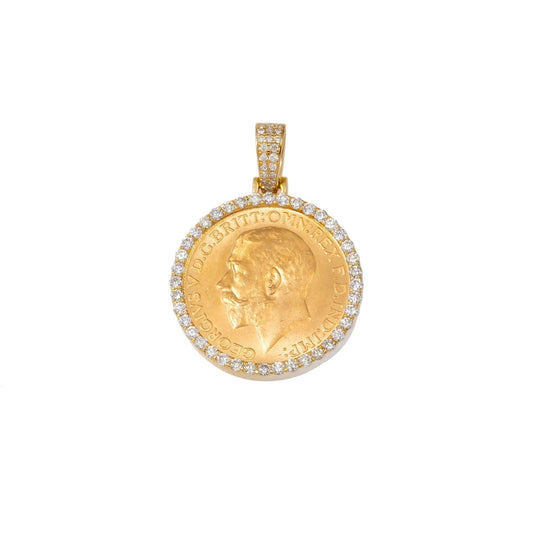 14K GOLD DIAMOND 1/4 OZ. BRITISH SOVEREIGN COIN PENDANT 0.85 CT