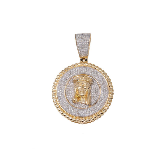10K GOLD DIAMOND JESUS MEDALLION WITH ROPE BORDER PENDANT 1.00 CT