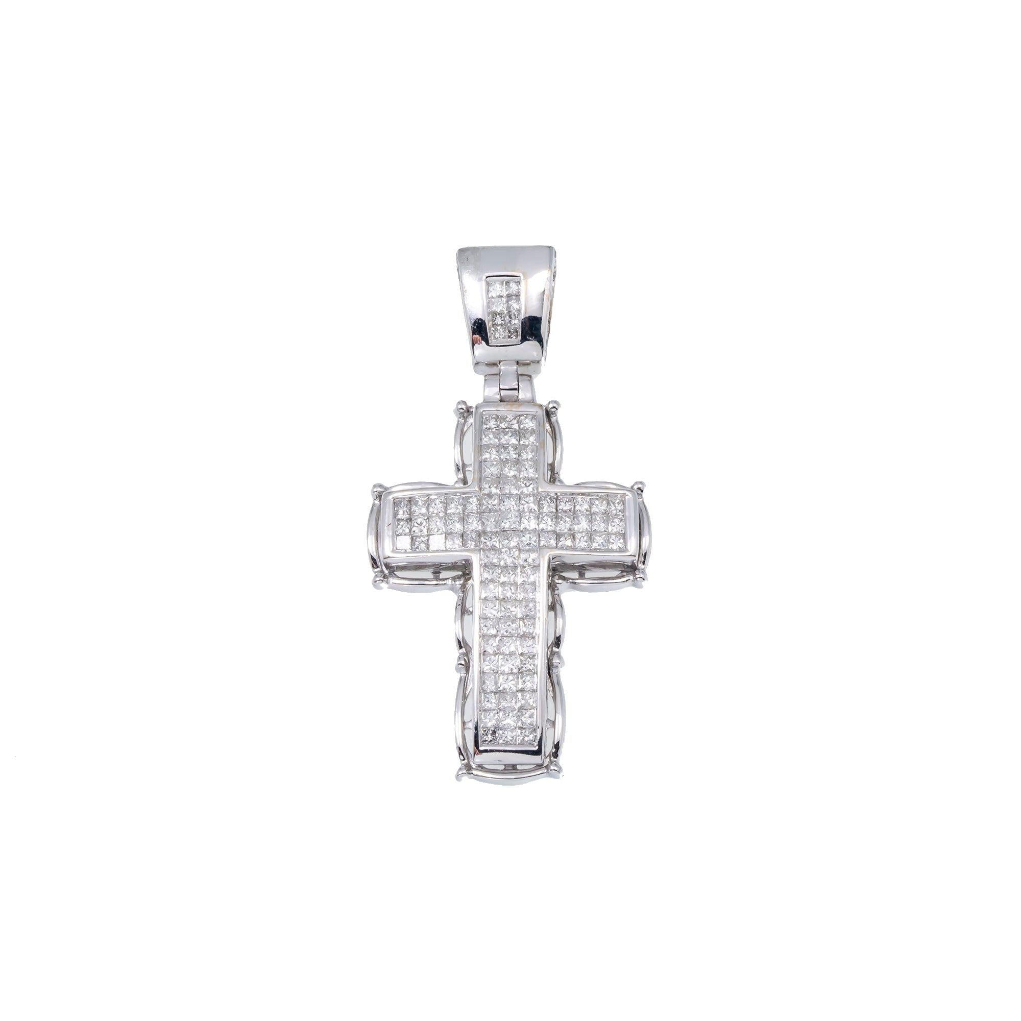 14K GOLD DIAMOND INVISIBLE CROSS PENDANT 1.50 CT