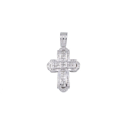 14K GOLD DIAMOND INVISIBLE SET CROSS PENDANT 1.05 CT