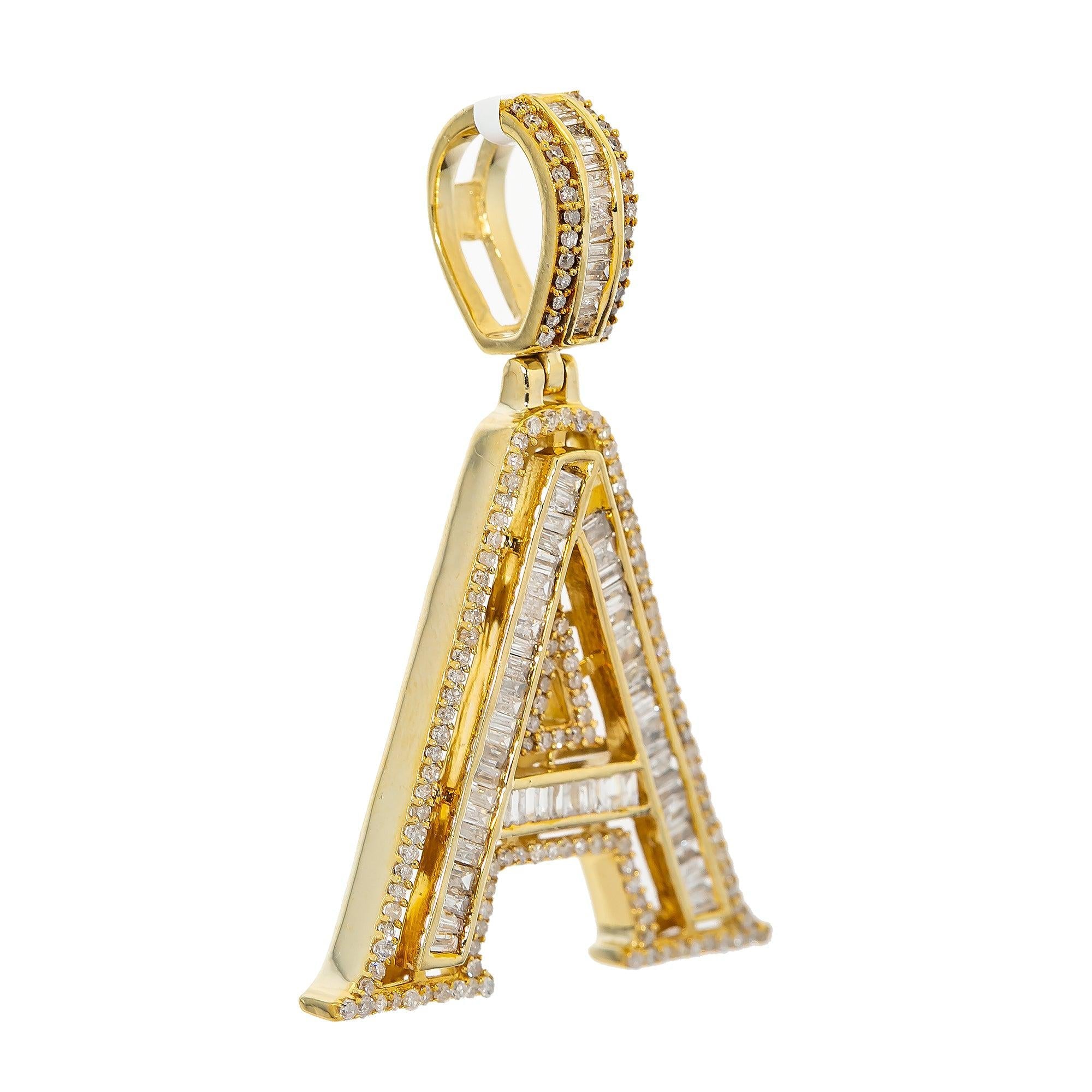 14K YELLOW GOLD DIAMOND LETTER A INITIAL PENDANT 1.5 CT