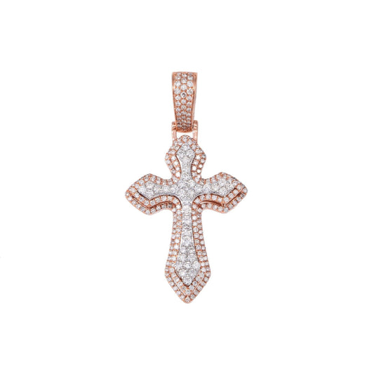 14K GOLD DIAMOND TWO TONE 3D POINTED CROSS PENDANT 2.10 CT