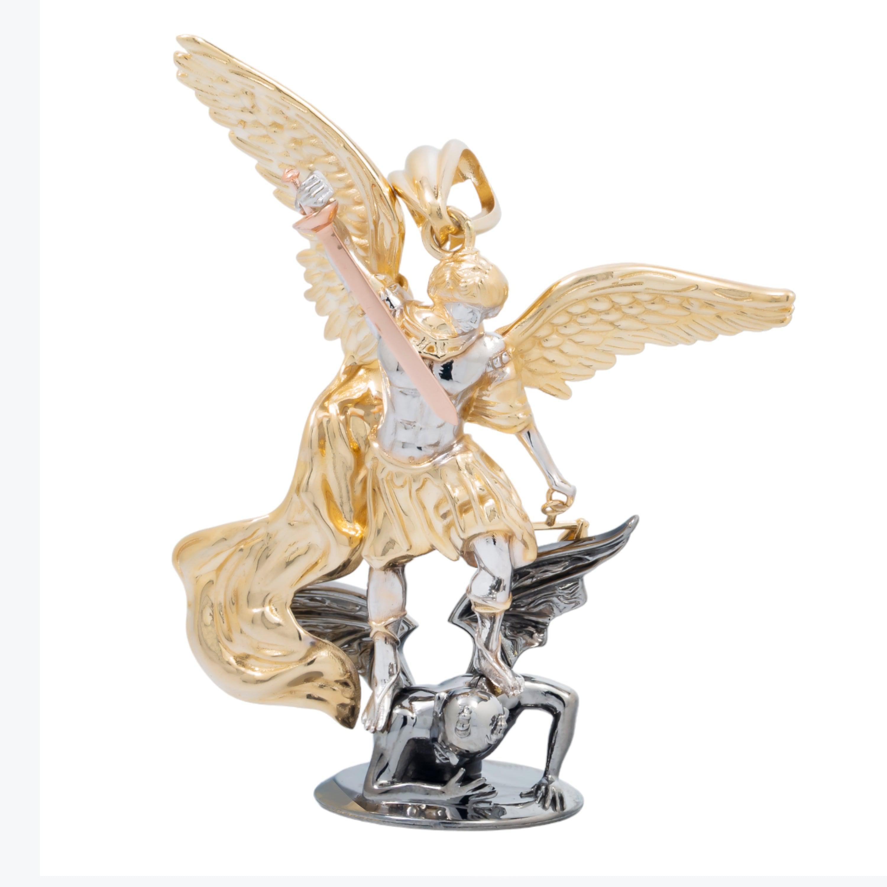 10K GOLD TRICOLOR ST. MICHAEL ARCHANGEL PENDANT