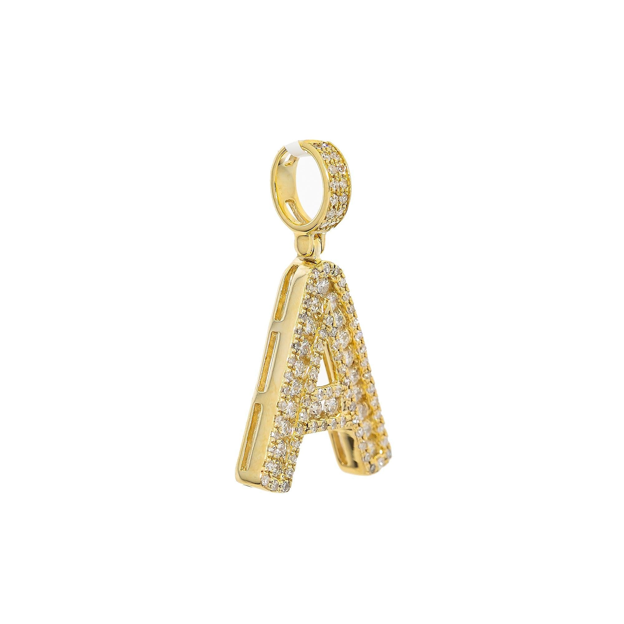10K YELLOW GOLD UNISEX LETTER A PENDANT WITH 0.65 CT DIAMONDS