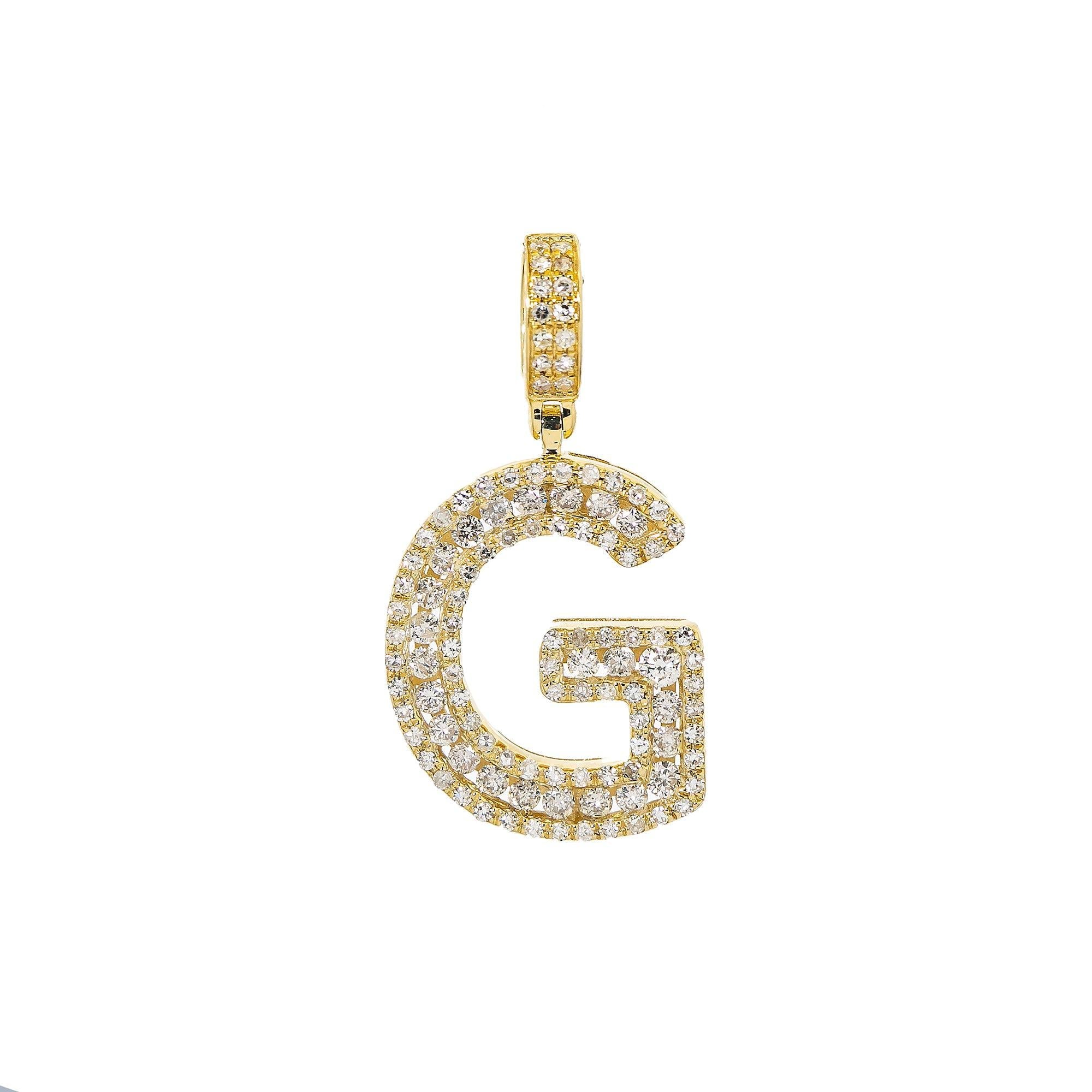 10K YELLOW GOLD UNISEX LETTER G PENDANT WITH 0.69 CT DIAMONDS