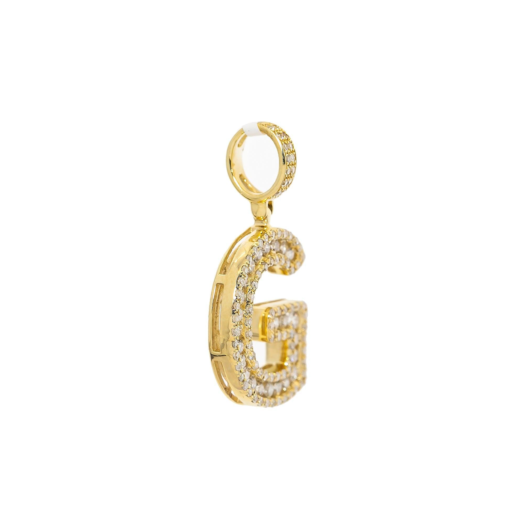 10K YELLOW GOLD UNISEX LETTER G PENDANT WITH 0.69 CT DIAMONDS