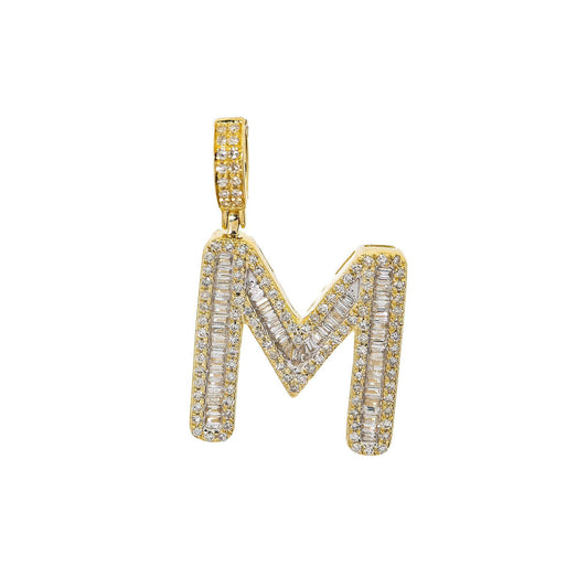 10K YELLOW GOLD UNISEX LETTER M PENDANT WITH 0.75 CT DIAMONDS