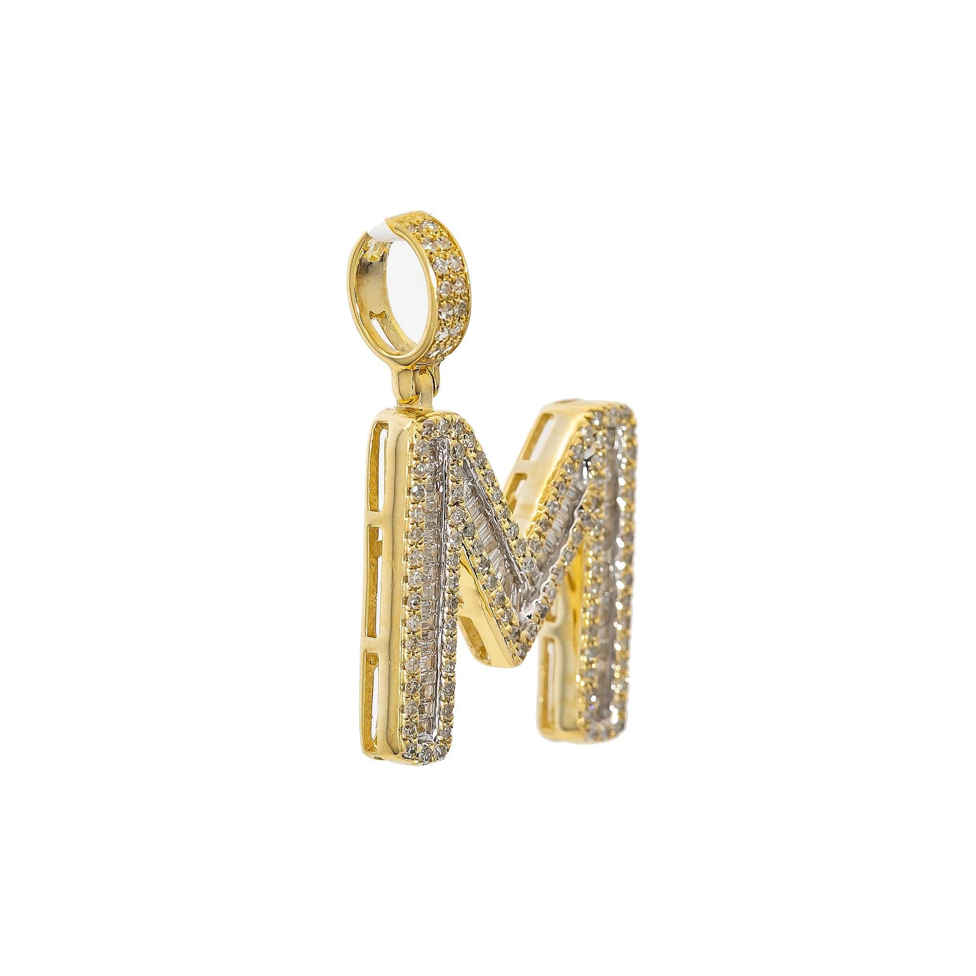10K YELLOW GOLD UNISEX LETTER M PENDANT WITH 0.75 CT DIAMONDS