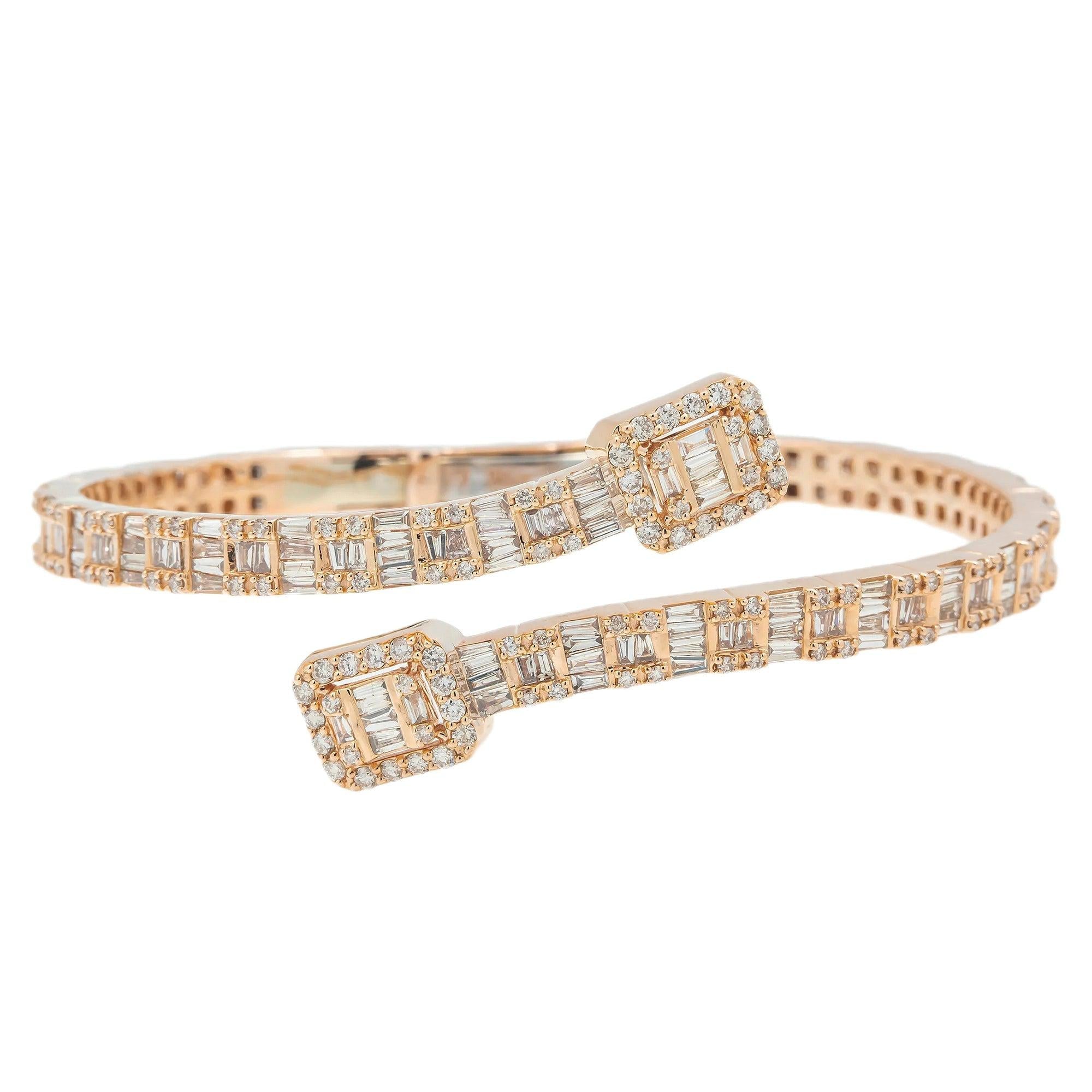 14K GOLD SQUARE SHAPE CURVED BANGLE BRACELET 4.77 CT DIAMONDS