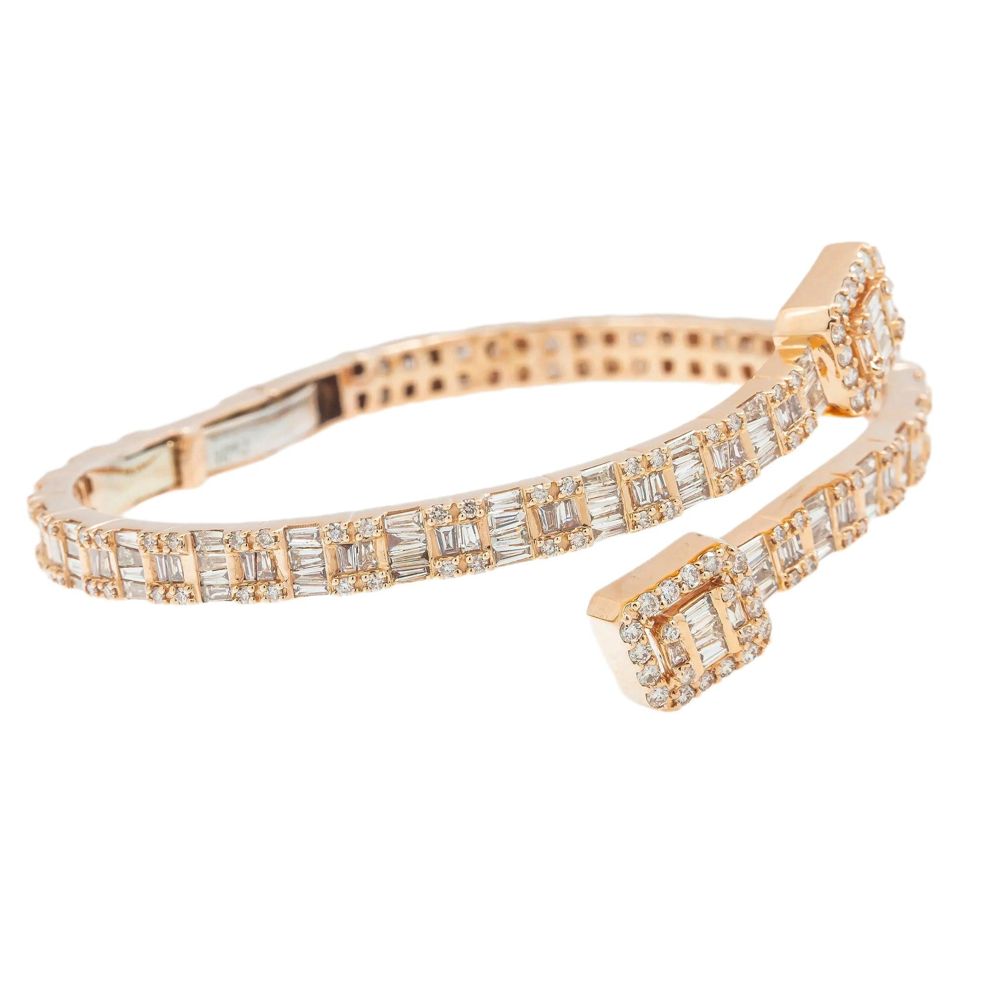 14K GOLD SQUARE SHAPE CURVED BANGLE BRACELET 4.77 CT DIAMONDS