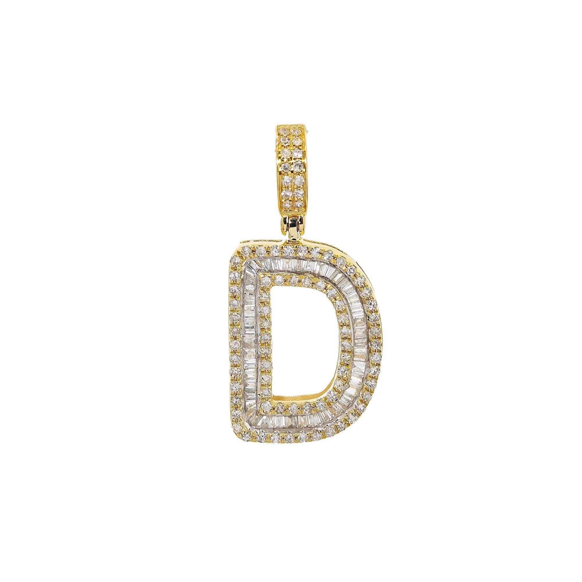 10K YELLOW GOLD UNISEX LETTER D PENDANT WITH 0.60 CT DIAMONDS
