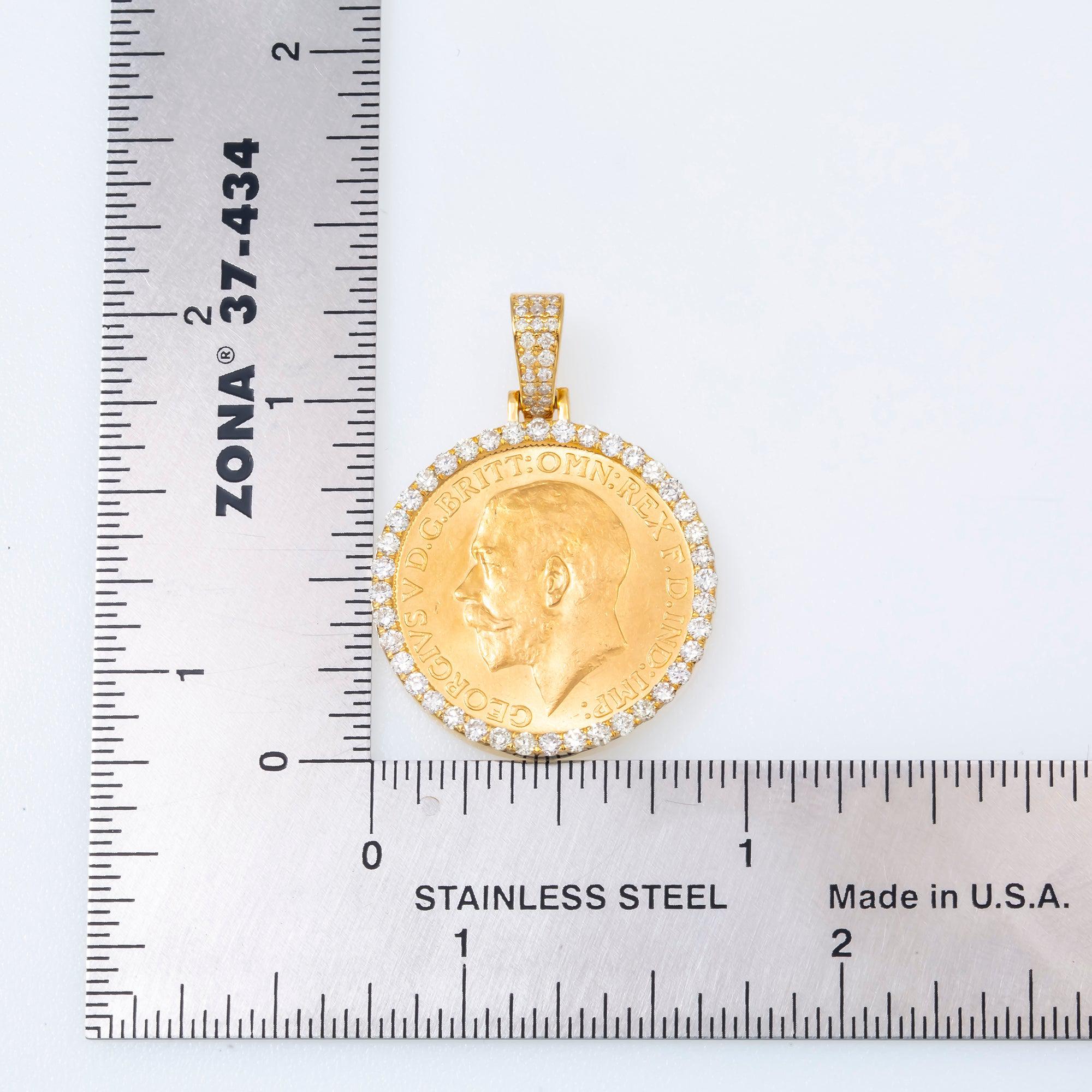 14K GOLD DIAMOND 1/4 OZ. BRITISH SOVEREIGN COIN PENDANT 0.85 CT