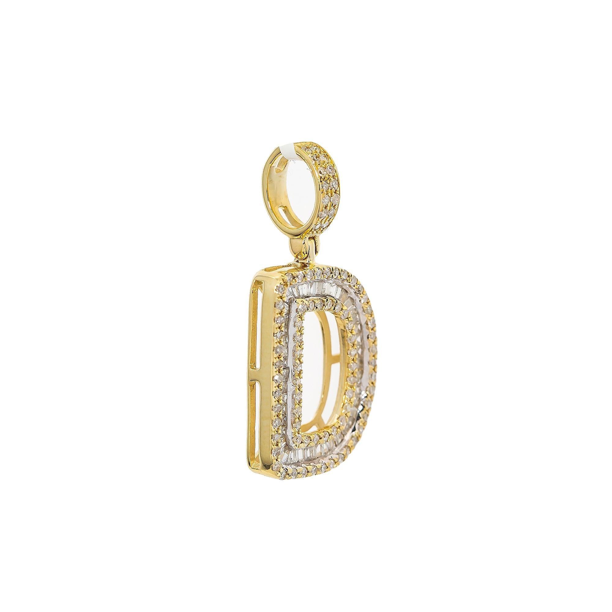10K YELLOW GOLD UNISEX LETTER D PENDANT WITH 0.60 CT DIAMONDS