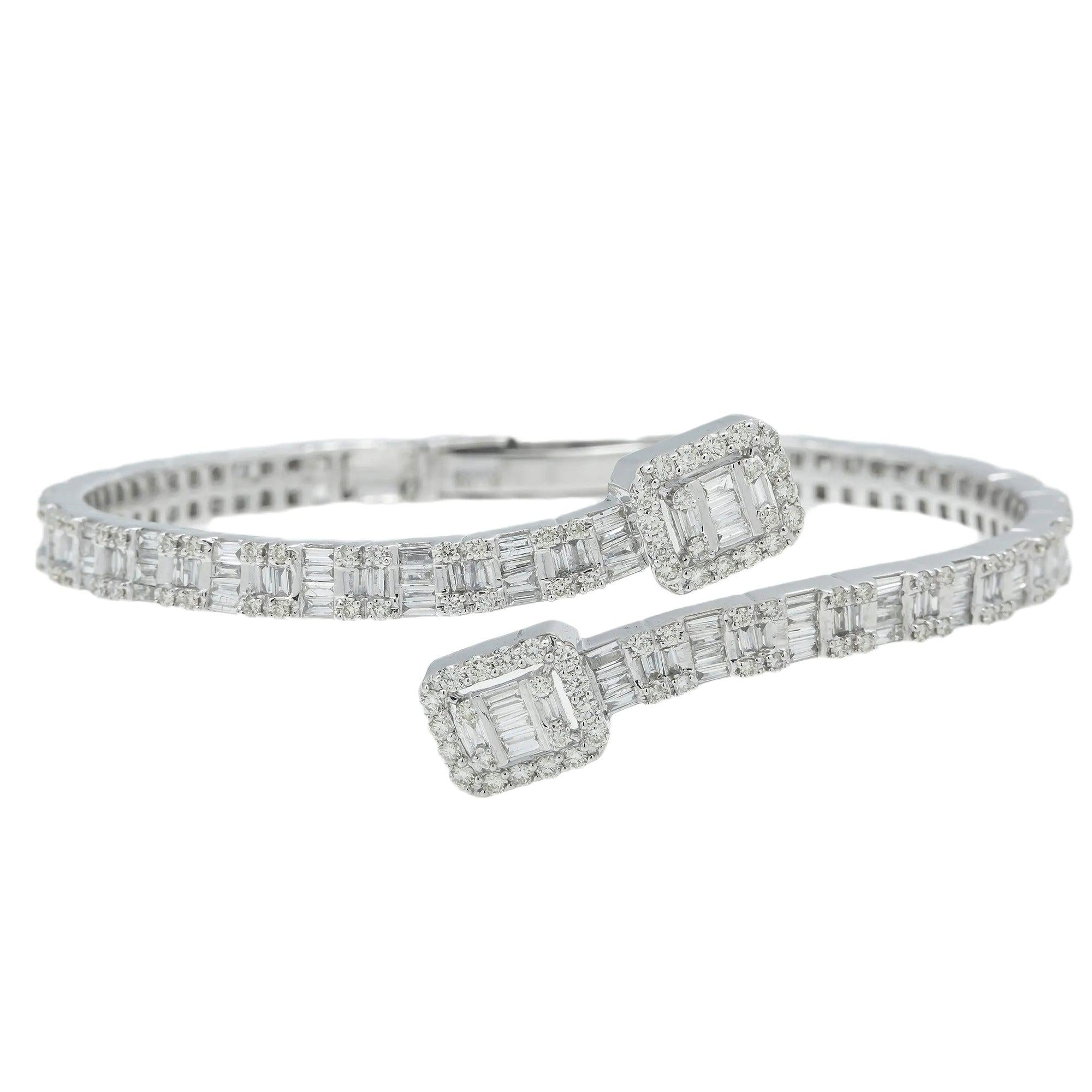 14K GOLD SQUARE SHAPE CURVED BANGLE BRACELET 4.77 CT DIAMONDS