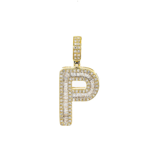 10K YELLOW GOLD UNISEX LETTER P PENDANT WITH 0.60 CT DIAMONDS