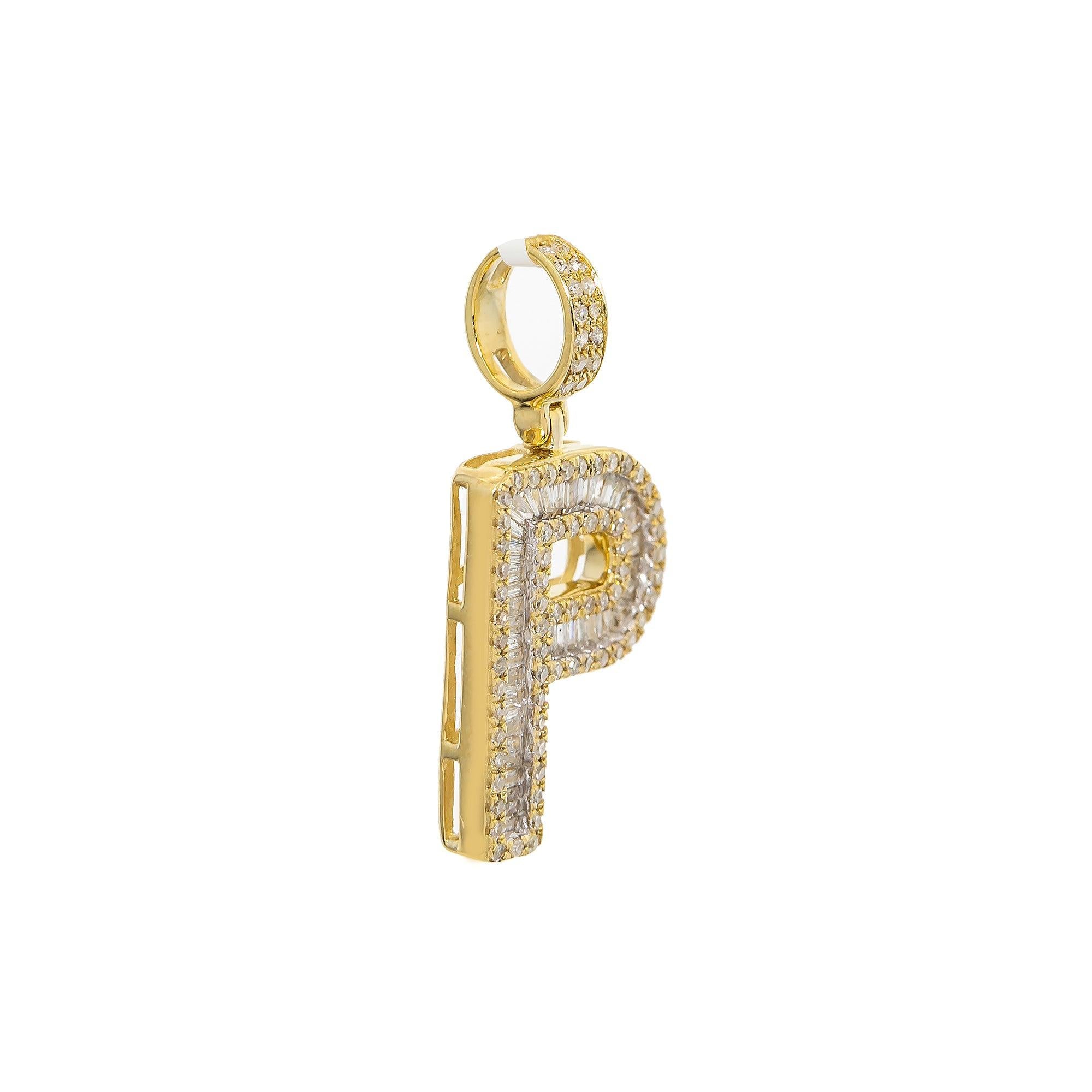 10K YELLOW GOLD UNISEX LETTER P PENDANT WITH 0.60 CT DIAMONDS