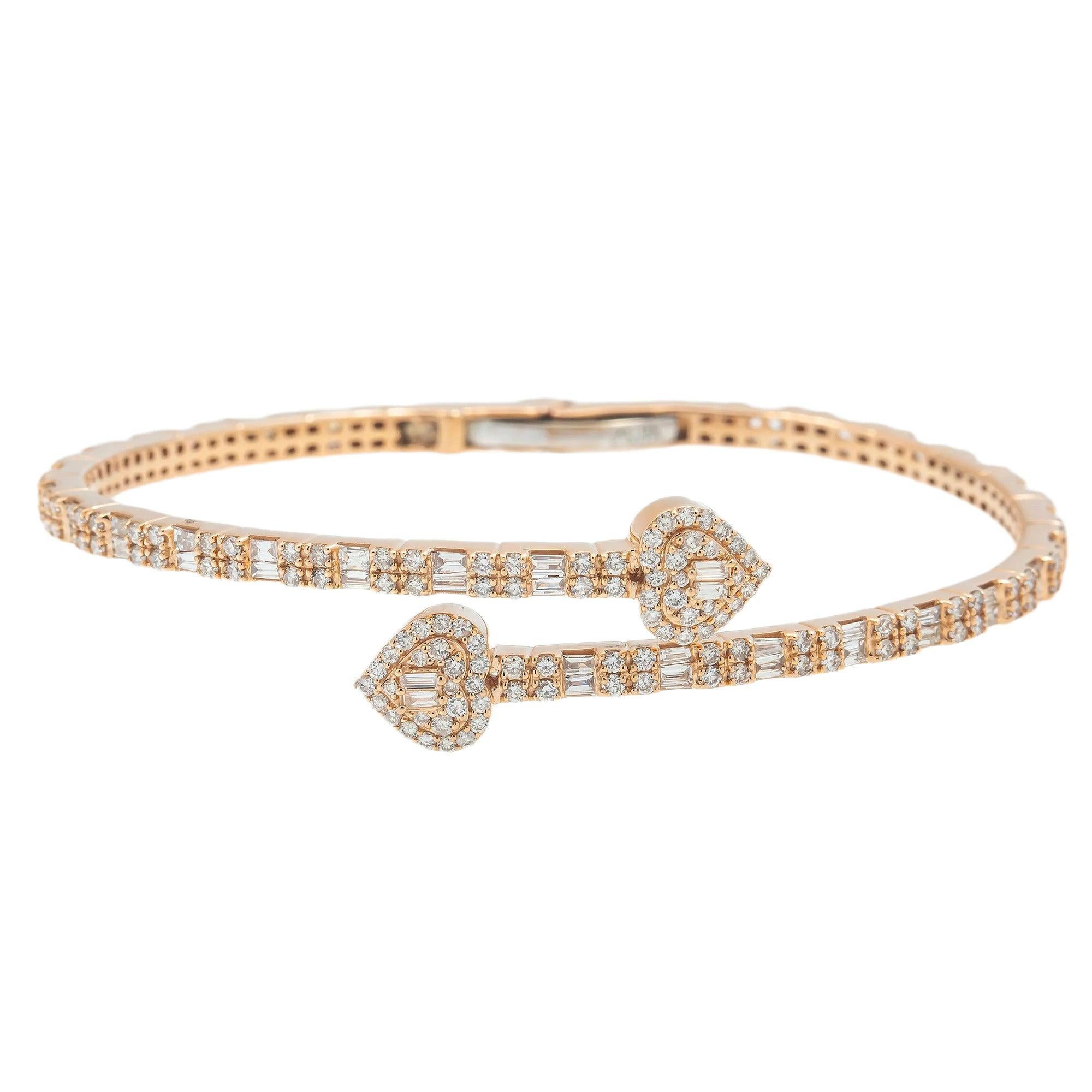 14K GOLD HEART BANGLE BRACELET 2.46 CT DIAMONDS