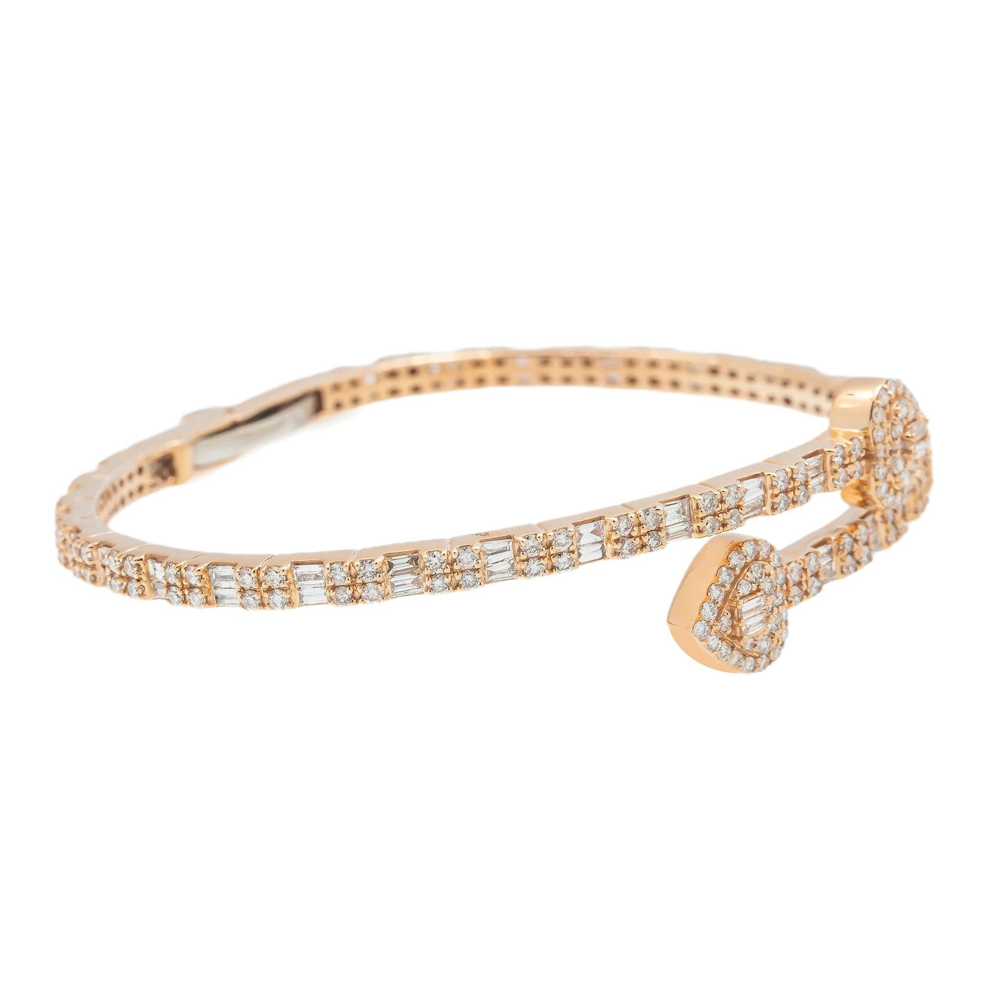 14K GOLD HEART BANGLE BRACELET 2.46 CT DIAMONDS