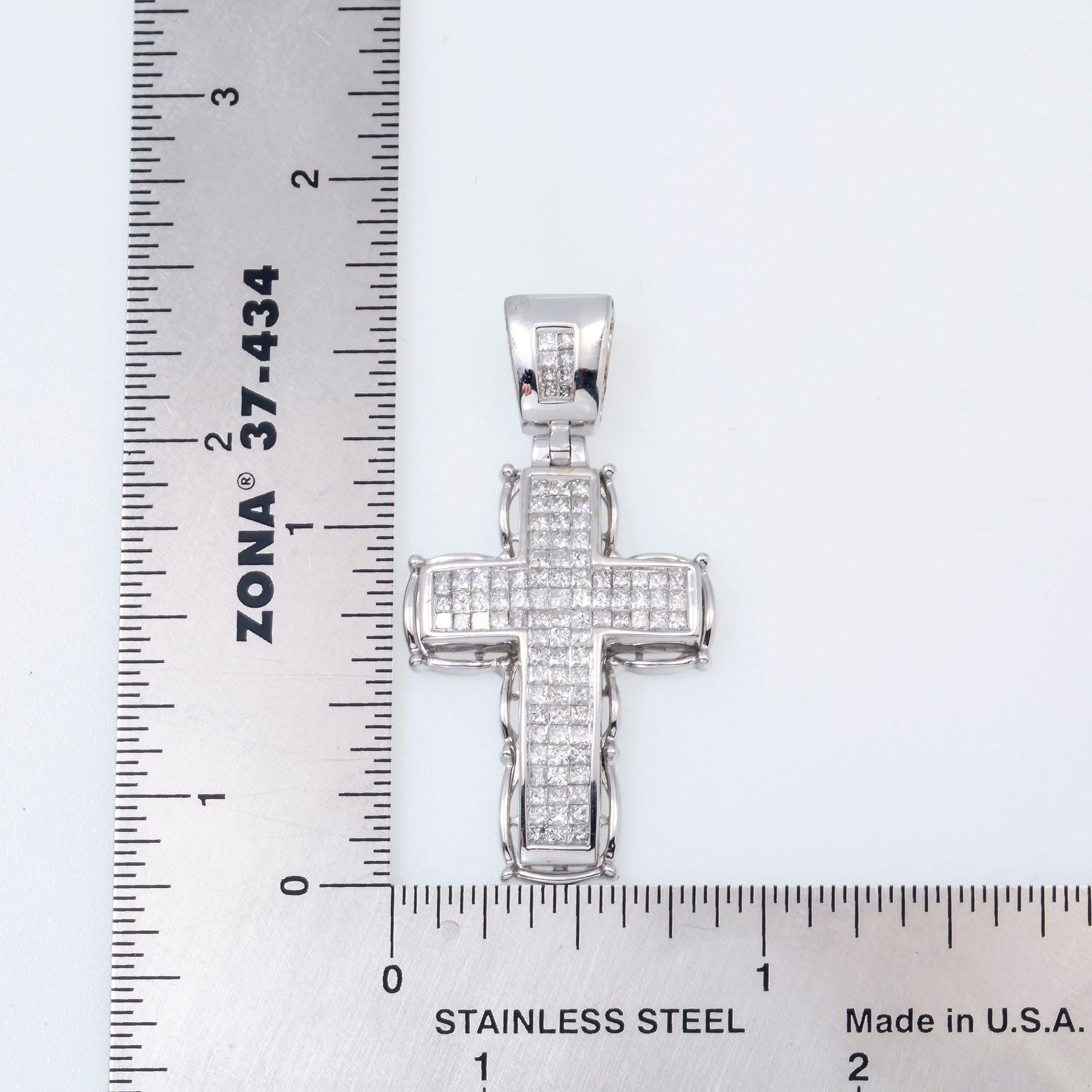 14K GOLD DIAMOND INVISIBLE CROSS PENDANT 1.50 CT