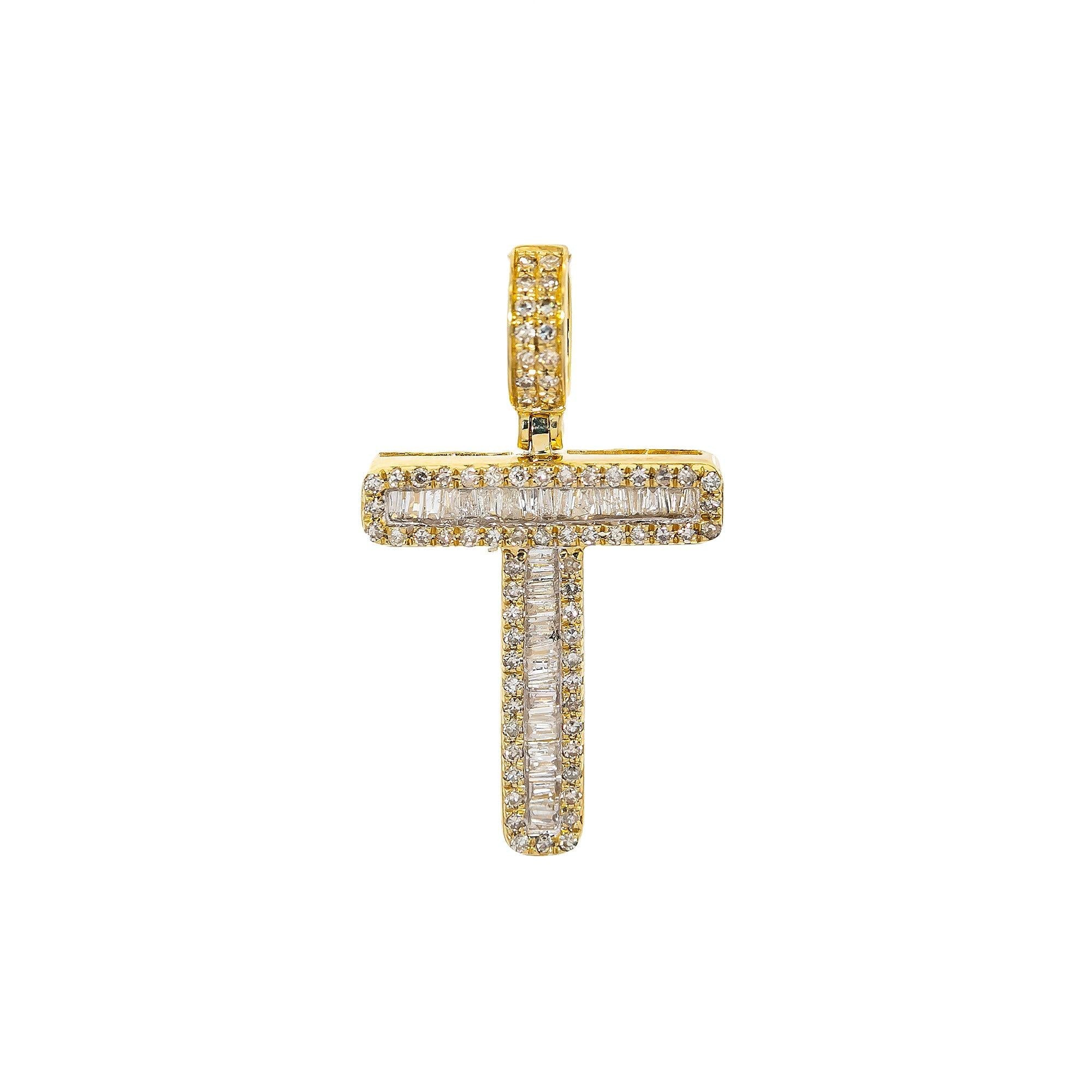 10K YELLOW GOLD UNISEX LETTER T PENDANT WITH 0.52 CT DIAMONDS
