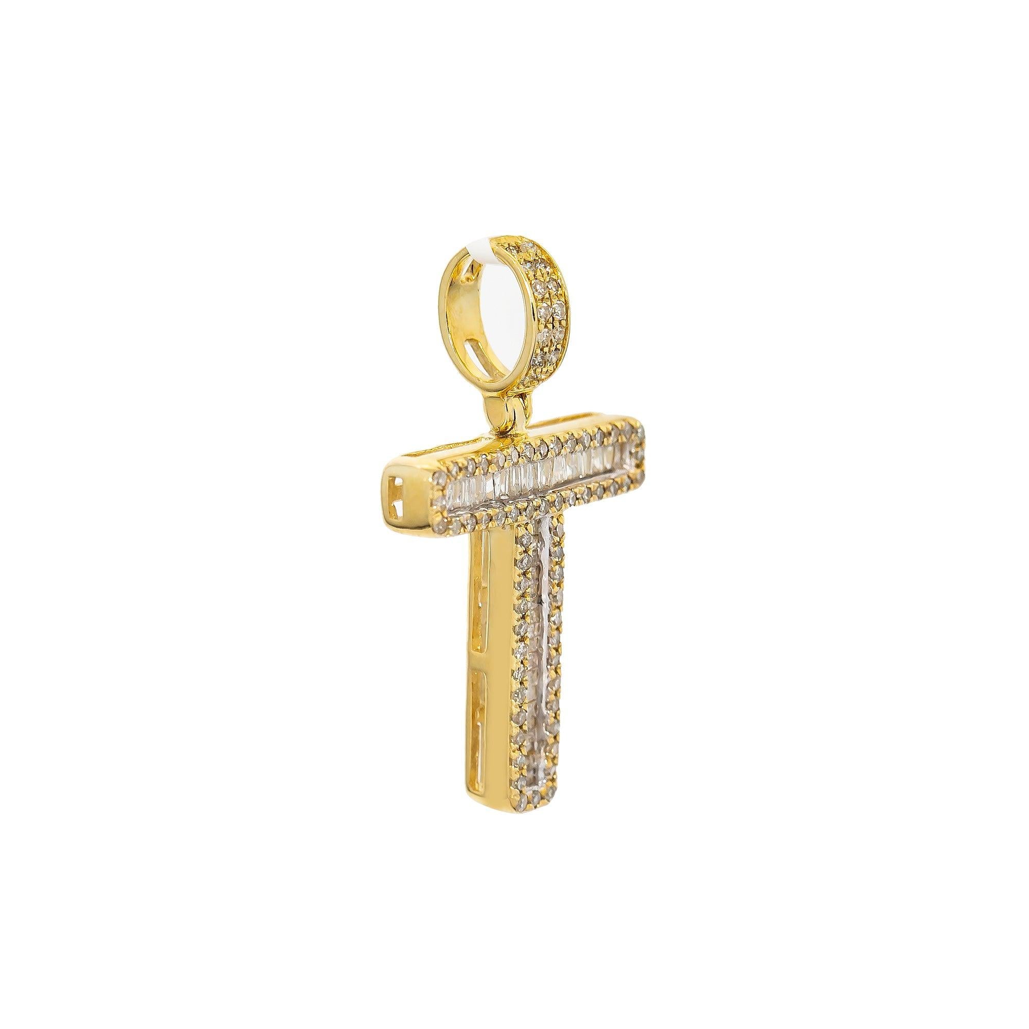 10K YELLOW GOLD UNISEX LETTER T PENDANT WITH 0.52 CT DIAMONDS
