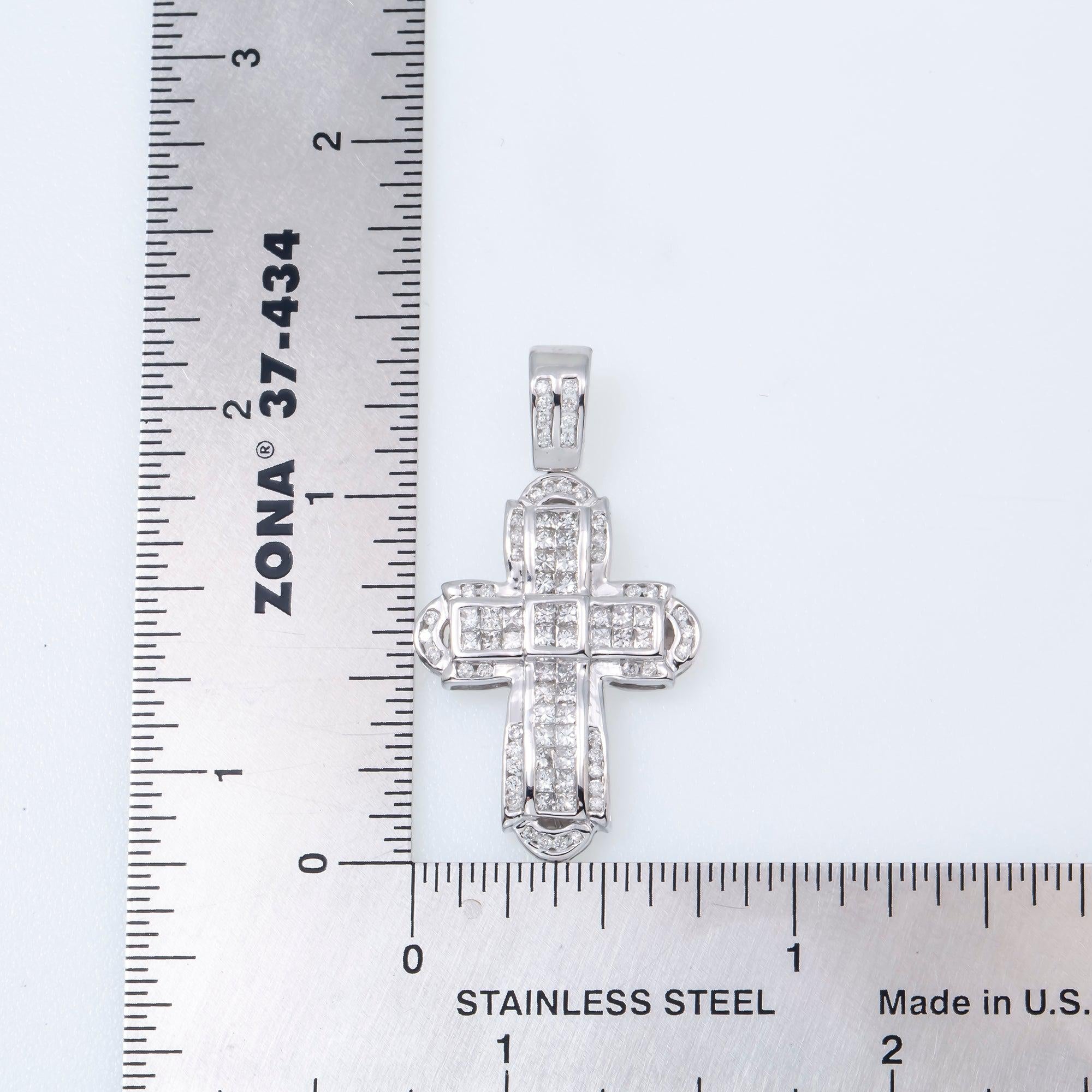 14K GOLD DIAMOND INVISIBLE SET CROSS PENDANT 1.05 CT