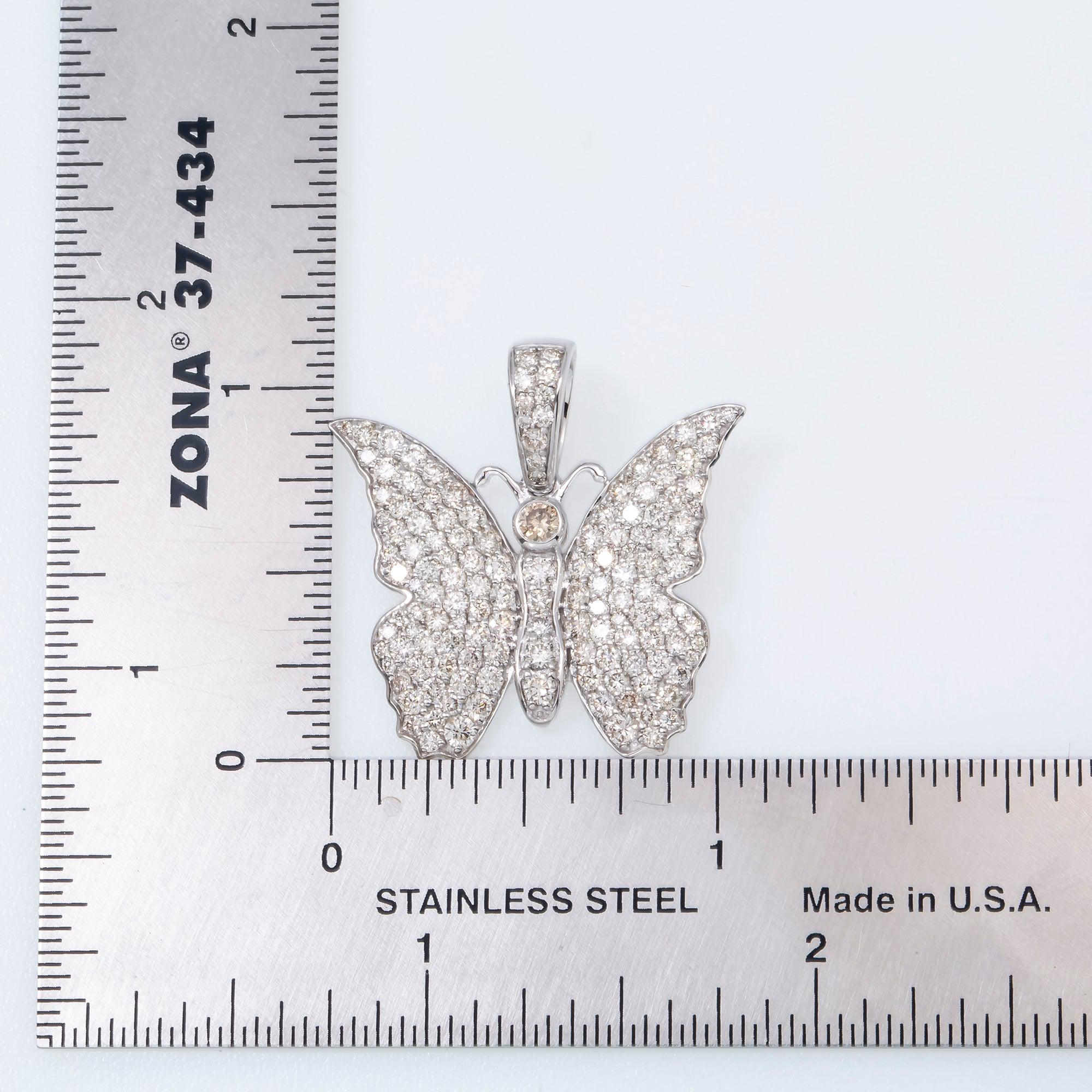14K GOLD DIAMOND BUTTERFLY PENDANT 2.50 CT