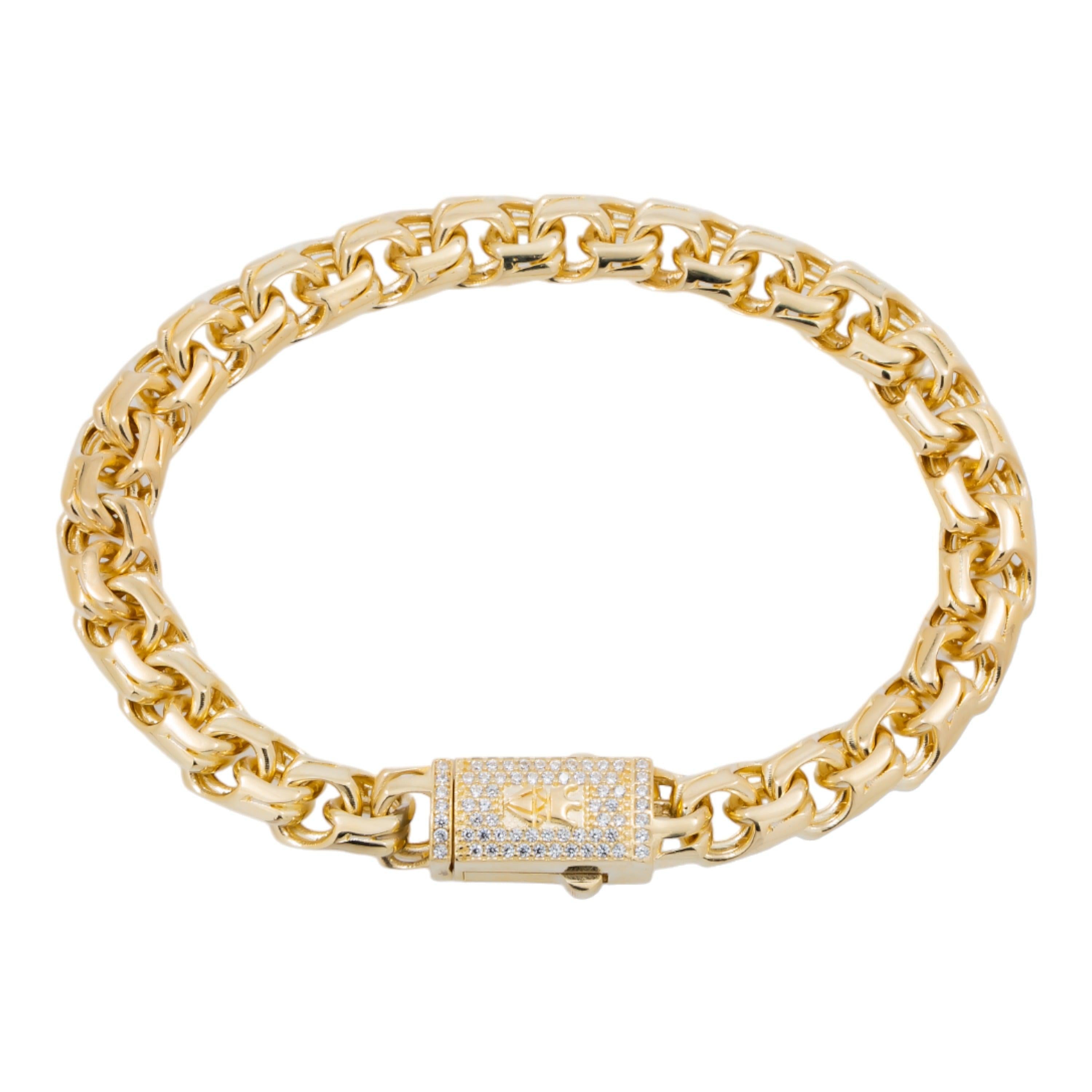 10K GOLD HOLLOW CHINO LINK CHAIN BRACELET WITH CZ CLASP WITH CROWN