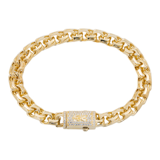 10K GOLD HOLLOW CHINO LINK CHAIN BRACELET WITH CZ CLASP WITH CROWN