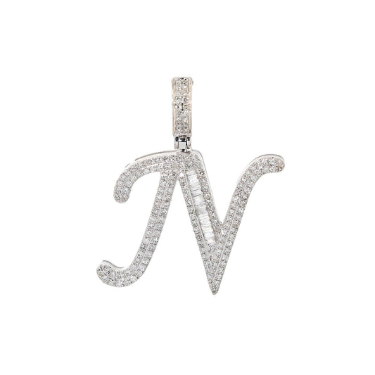 10K WHITE GOLD UNISEX LETTER N PENDANT WITH 0.60 CT DIAMONDS