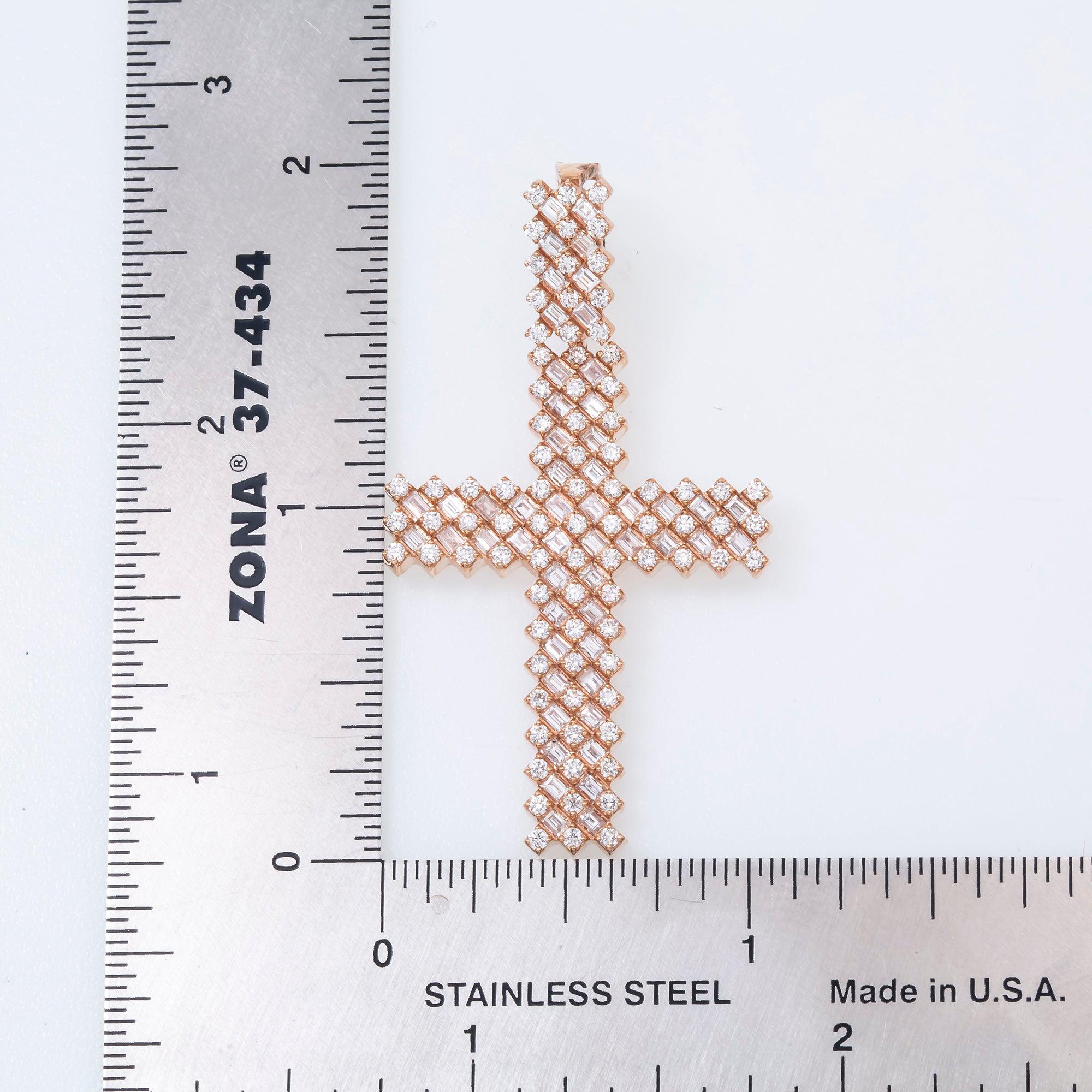 14K GOLD BAGUETTE DIAMOND CROSS PENDANT 2.85 CT