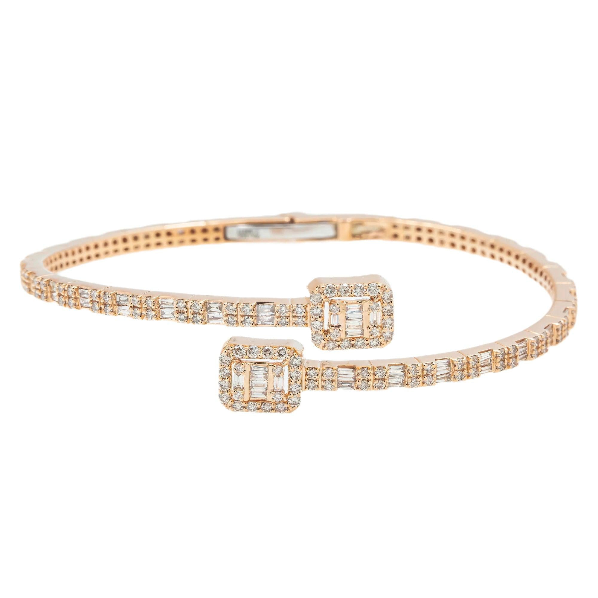14K GOLD SQUARE SHAPE THIN BANGLE 2.64 CT DIAMONDS
