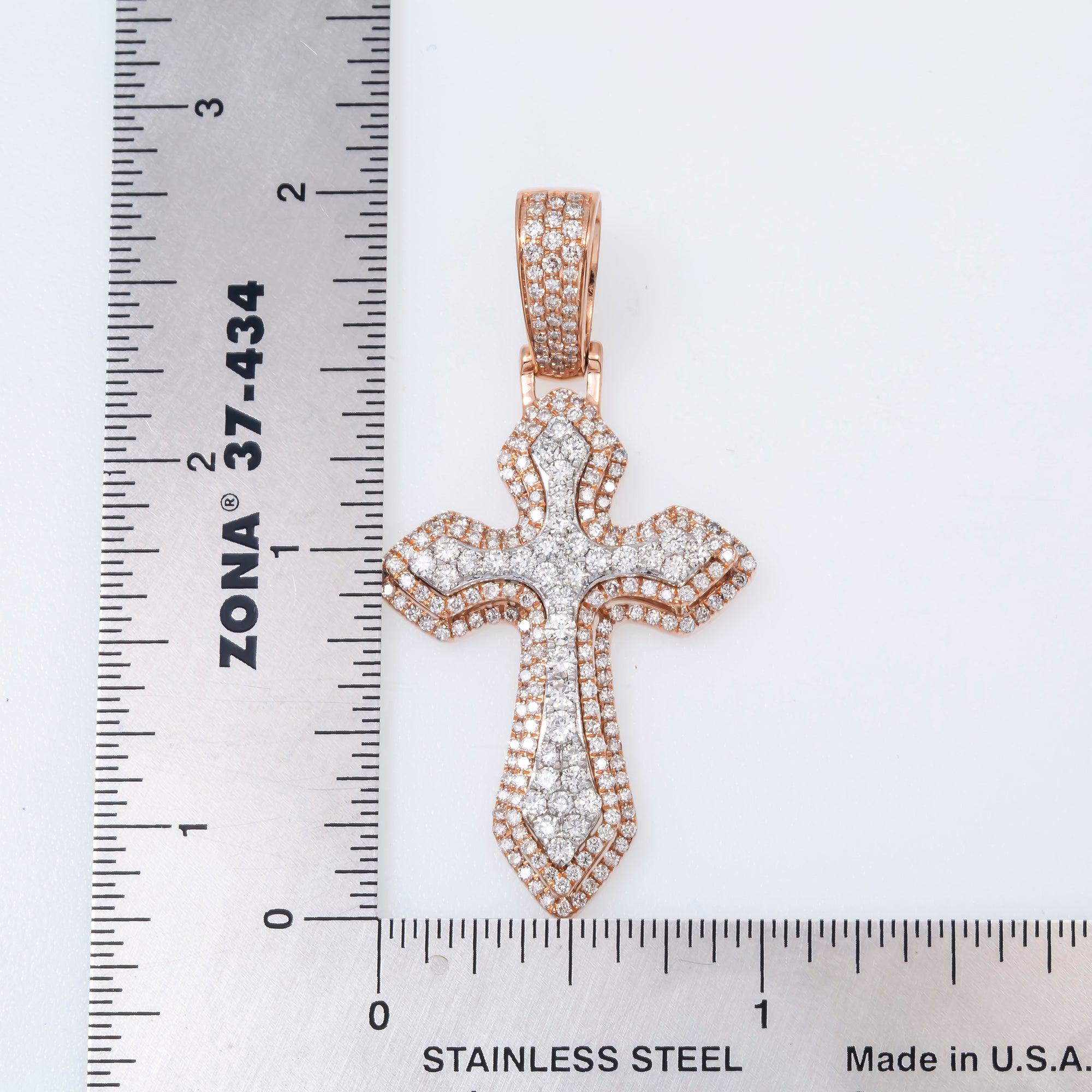 14K GOLD DIAMOND TWO TONE 3D POINTED CROSS PENDANT 2.10 CT