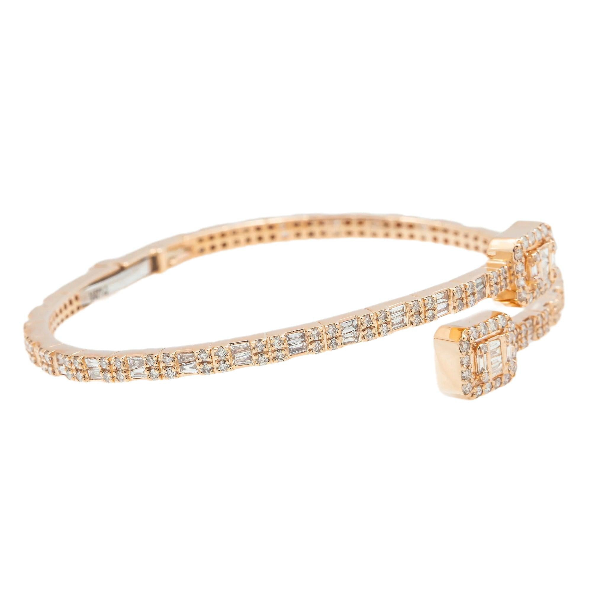 14K GOLD SQUARE SHAPE THIN BANGLE 2.64 CT DIAMONDS