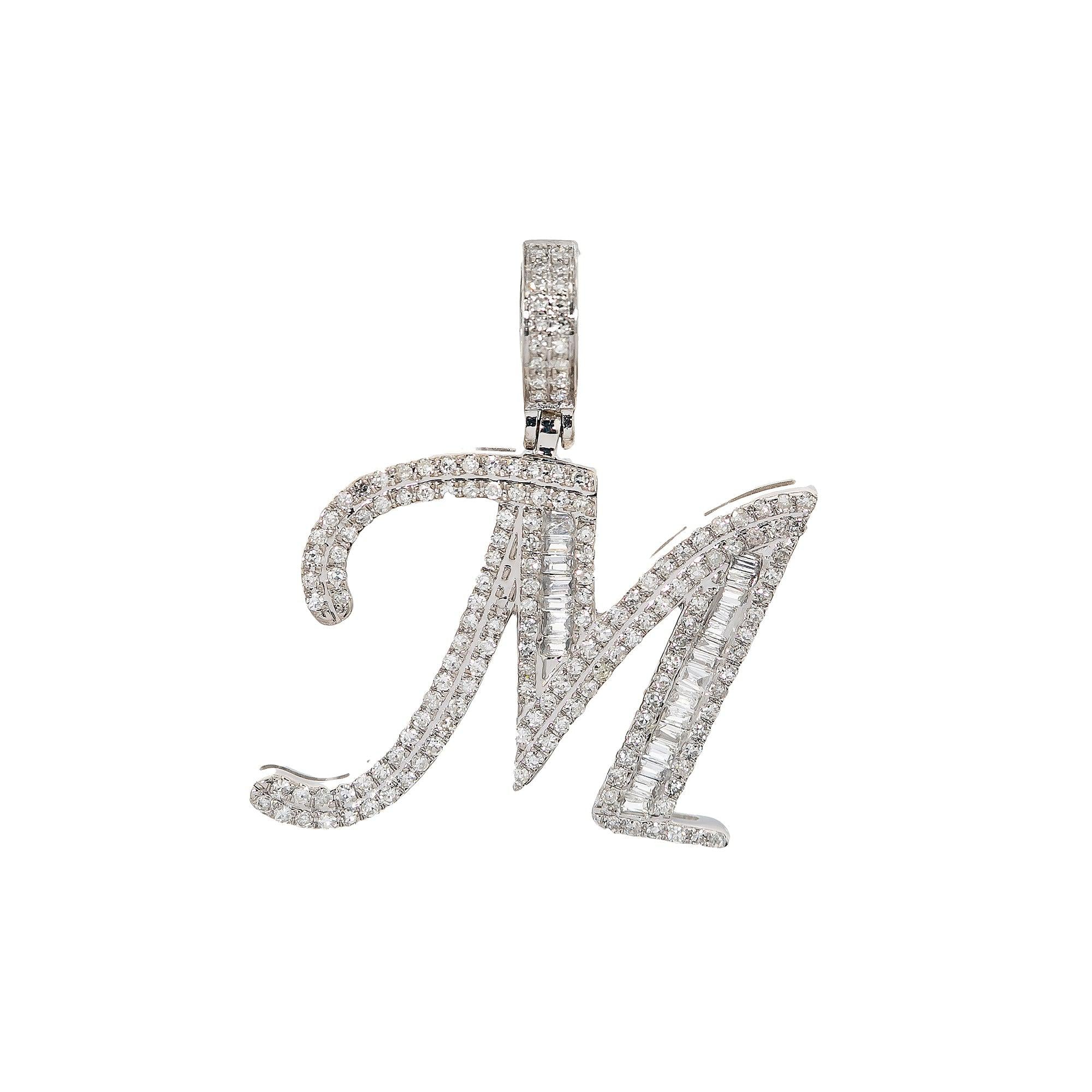 10K WHITE GOLD UNISEX LETTER M PENDANT WITH 0.60 CT DIAMONDS