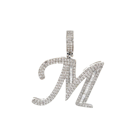 10K WHITE GOLD UNISEX LETTER M PENDANT WITH 0.60 CT DIAMONDS