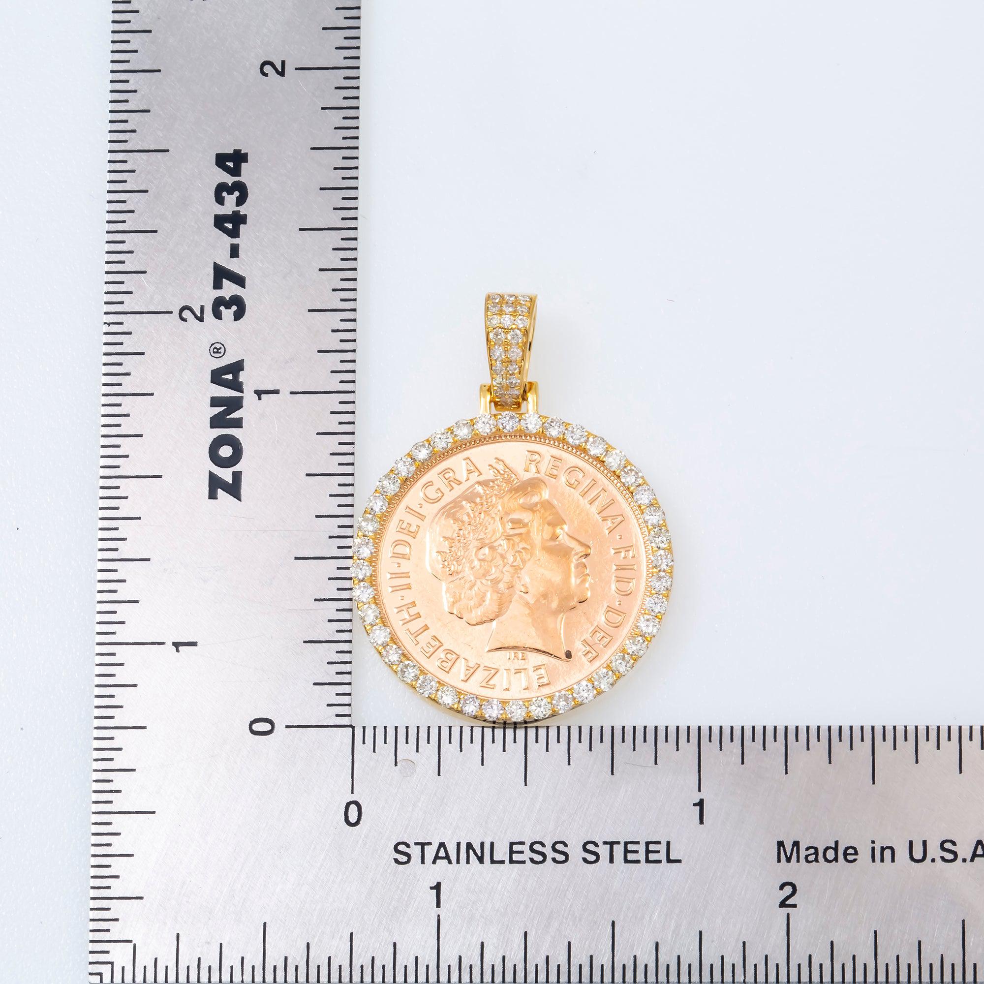 14K GOLD DIAMOND BRITISH SOVEREIGN COIN PENDANT 0.85 CT