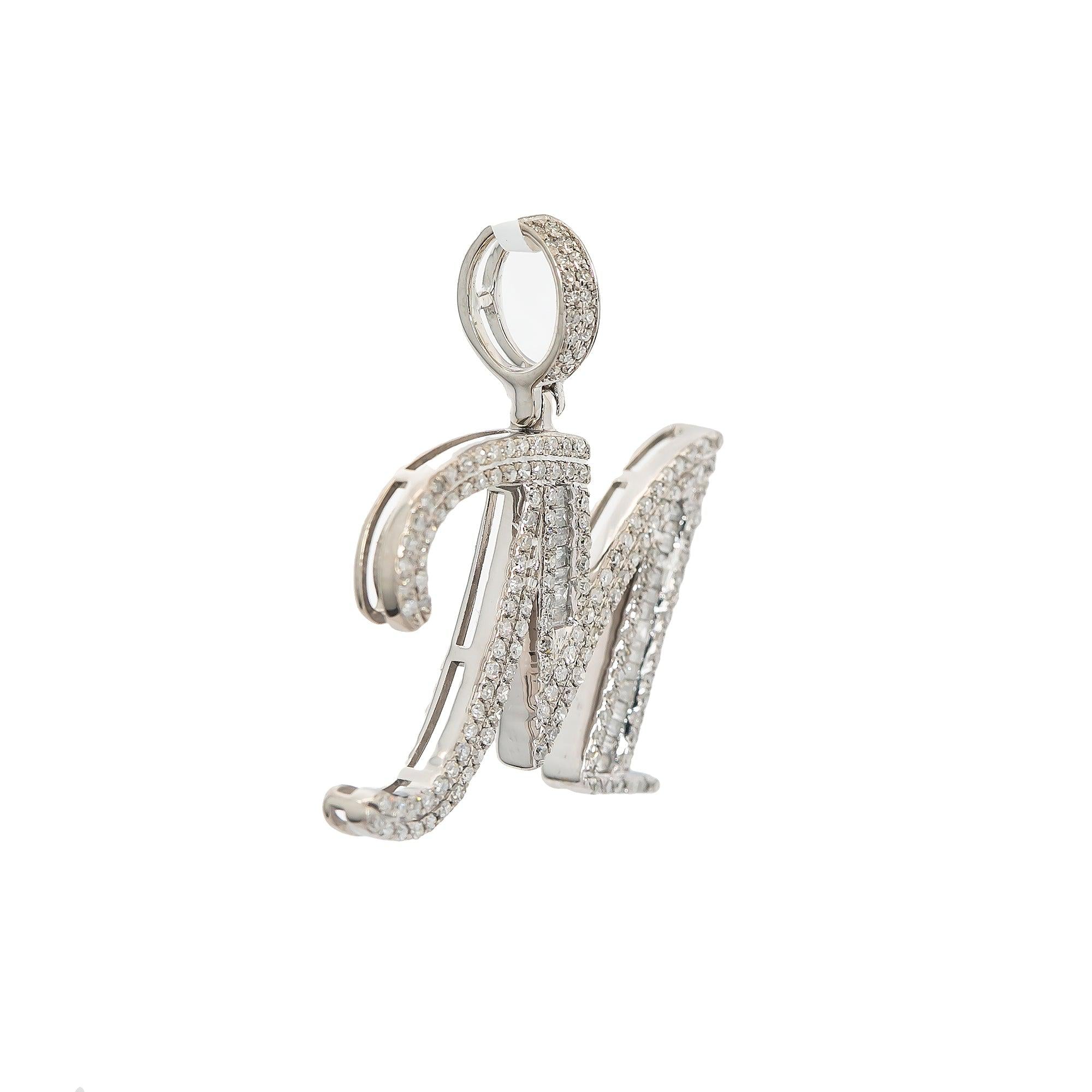 10K WHITE GOLD UNISEX LETTER M PENDANT WITH 0.60 CT DIAMONDS