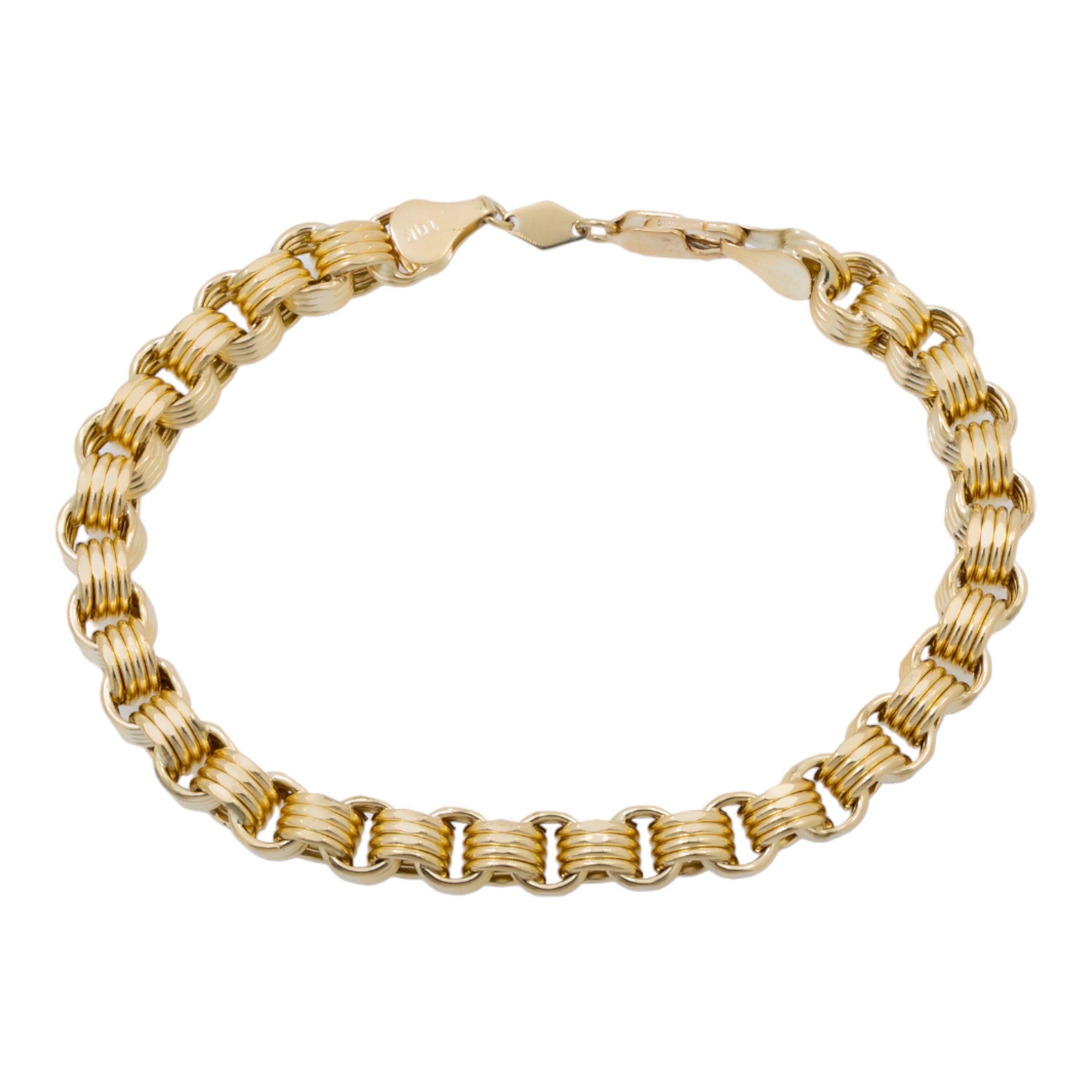 10K GOLD HOLLOW BOX BYZANTINE CHAIN BRACELET